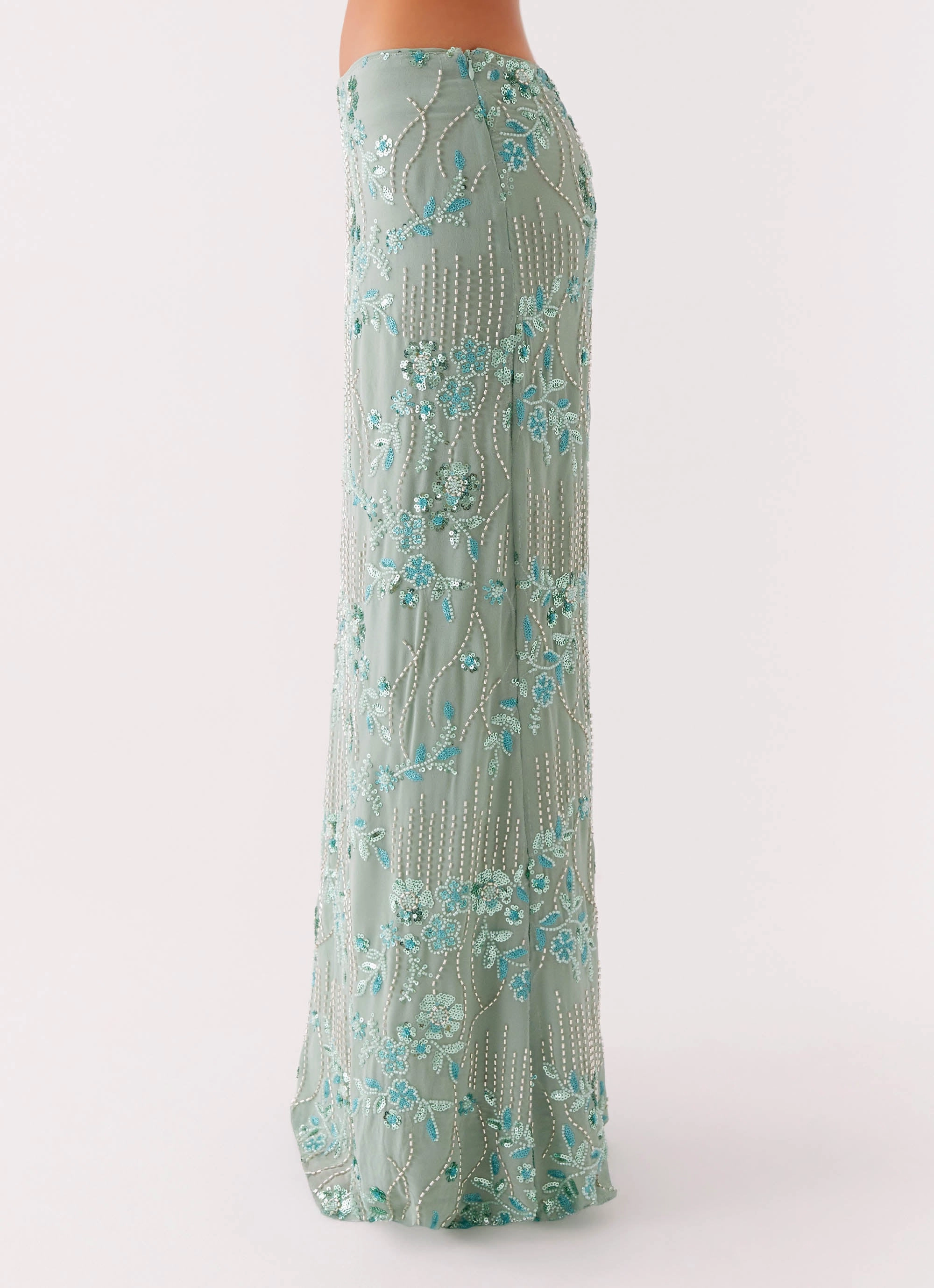 Corinna Low Rise Sequin Maxi Skirt - Mint Luxury Finish