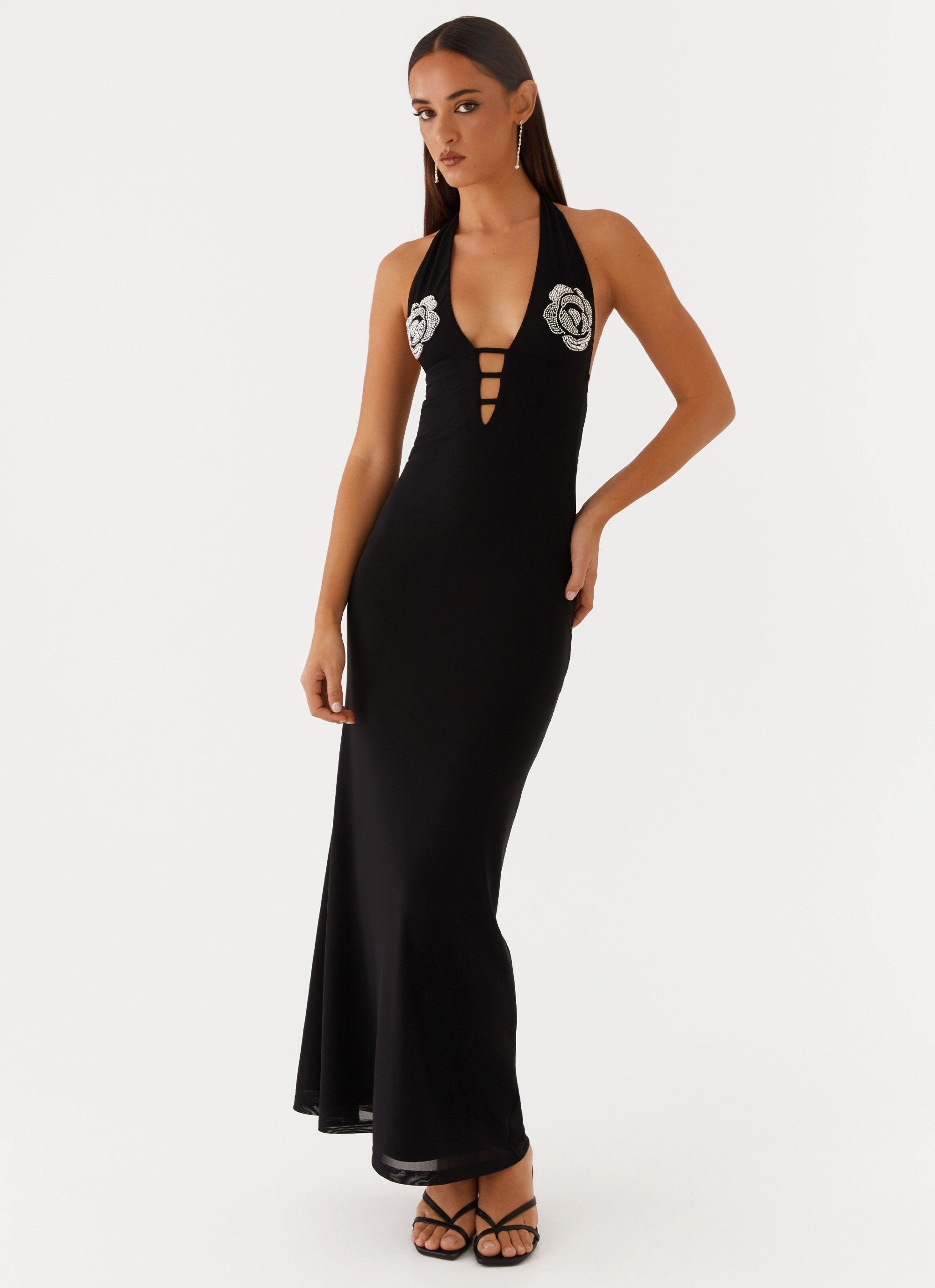 Autumn Ready Polina Beaded Halterneck Maxi Dress - Black