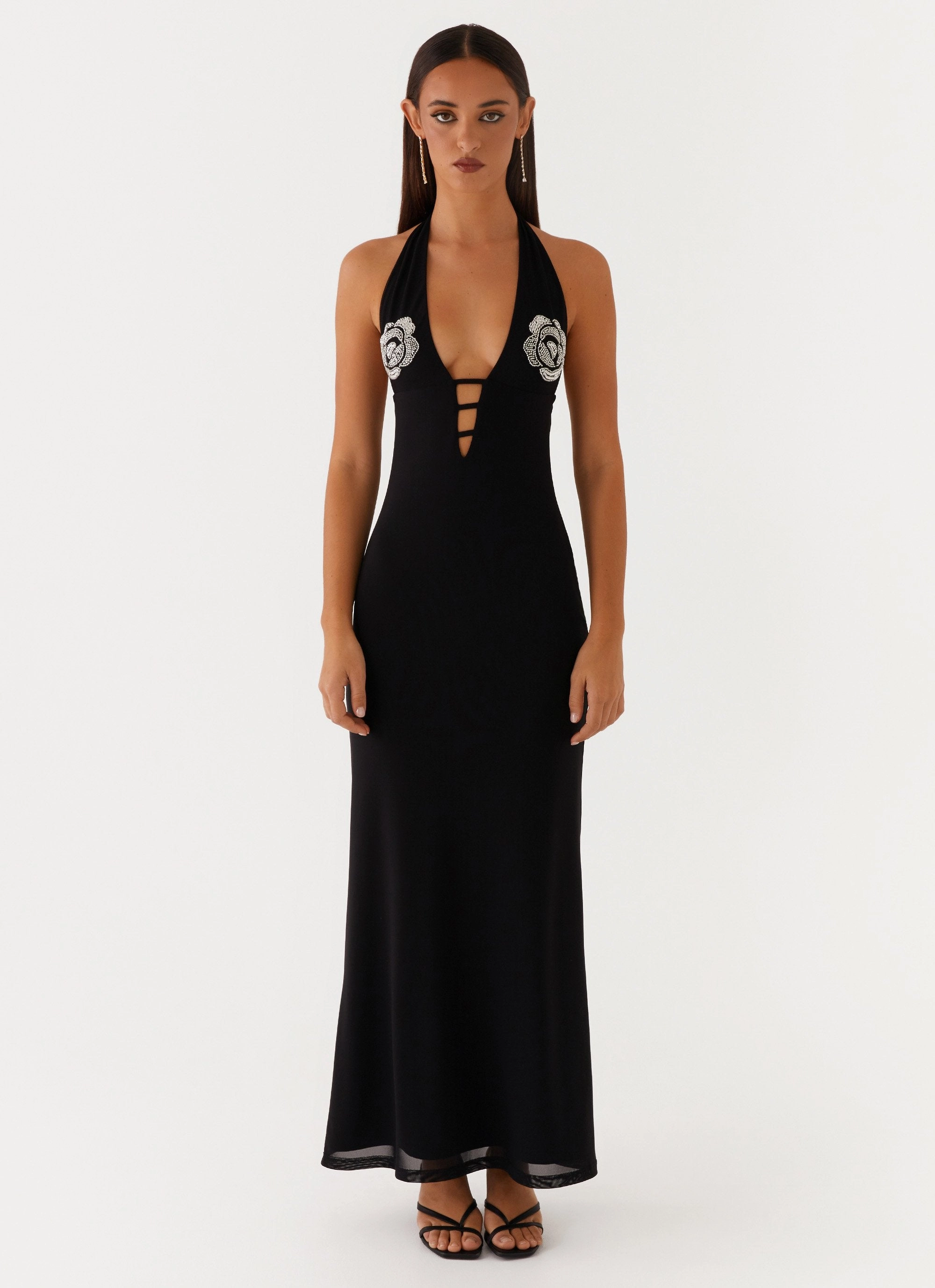 Subtle design foldable Polina Beaded Halterneck Maxi Dress - Black