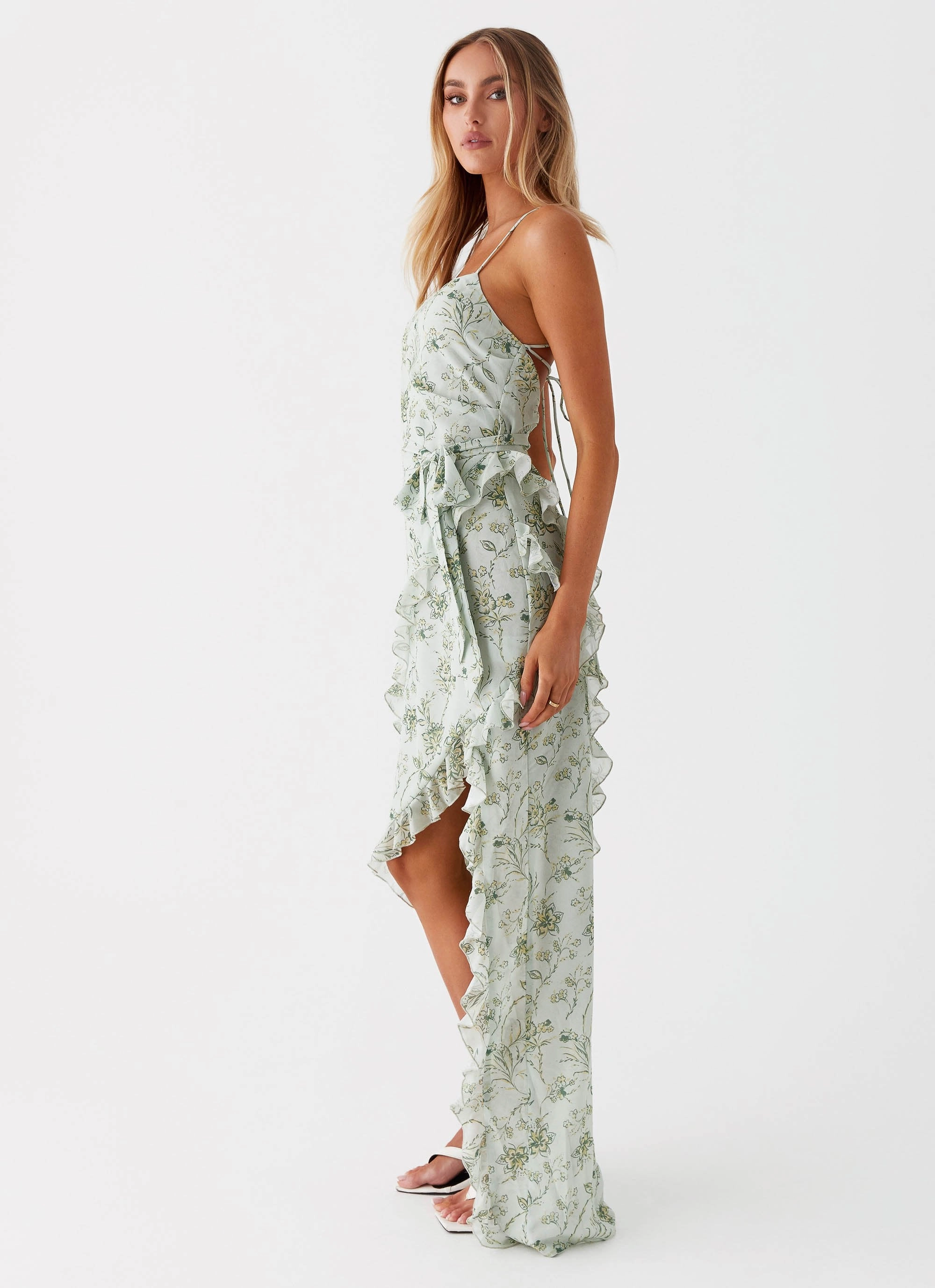 Sweet Serenity Maxi Dress - Sage Floral Holiday Wear