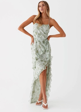 Sweet Serenity Maxi Dress - Sage Floral Night Party Dreamy Look