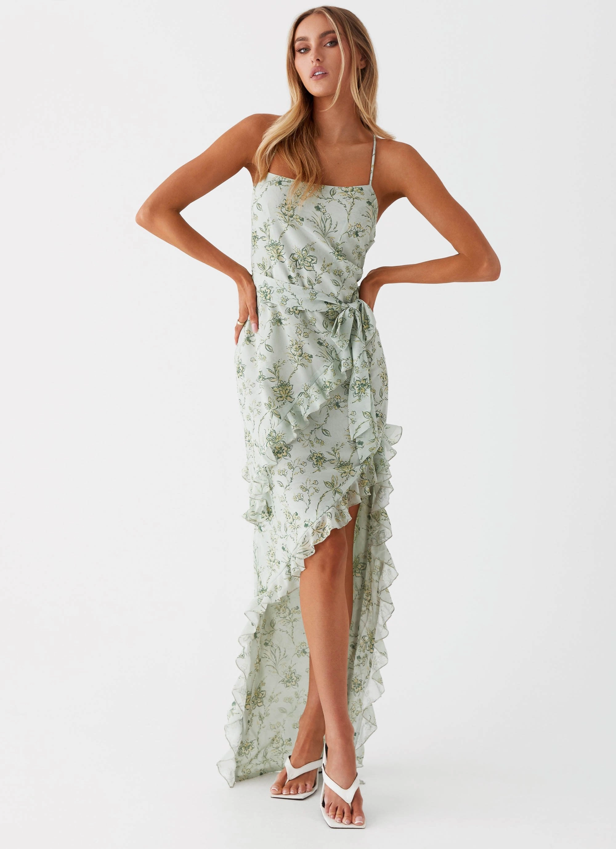 Sweet Serenity Maxi Dress - Sage Floral Night Party Dreamy Look