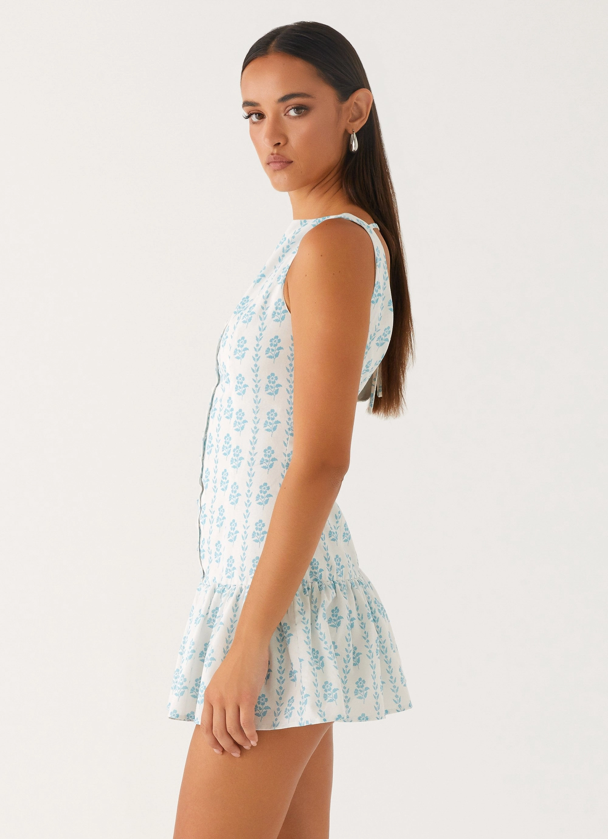 Travel Edge Belt Waist Meggie Linen Mini Dress - Sweet Daydream Print