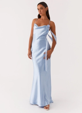 Too Sweet Satin Maxi Dress - Blue Lightweight-Layer