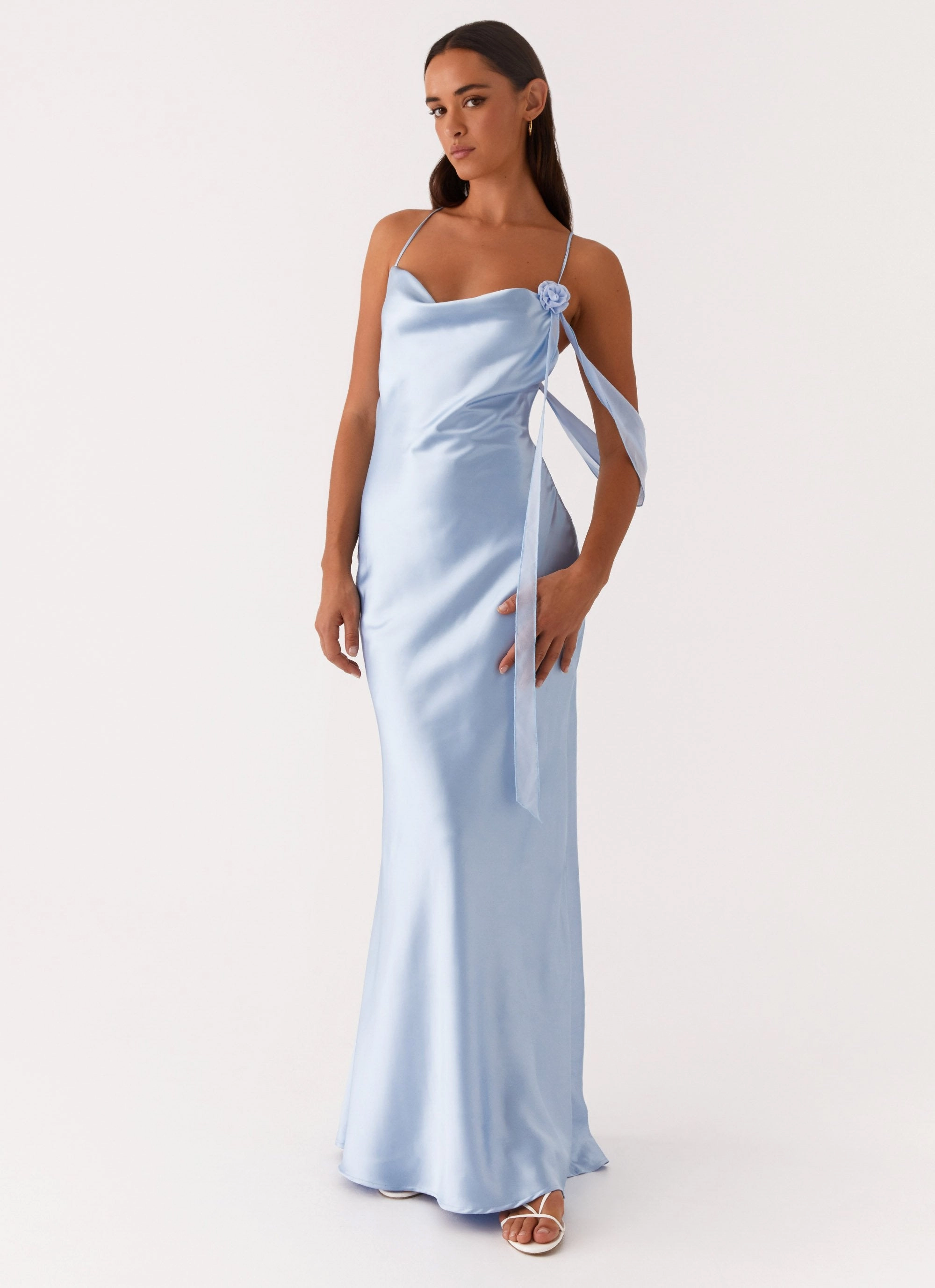 Too Sweet Satin Maxi Dress - Blue Lightweight-Layer