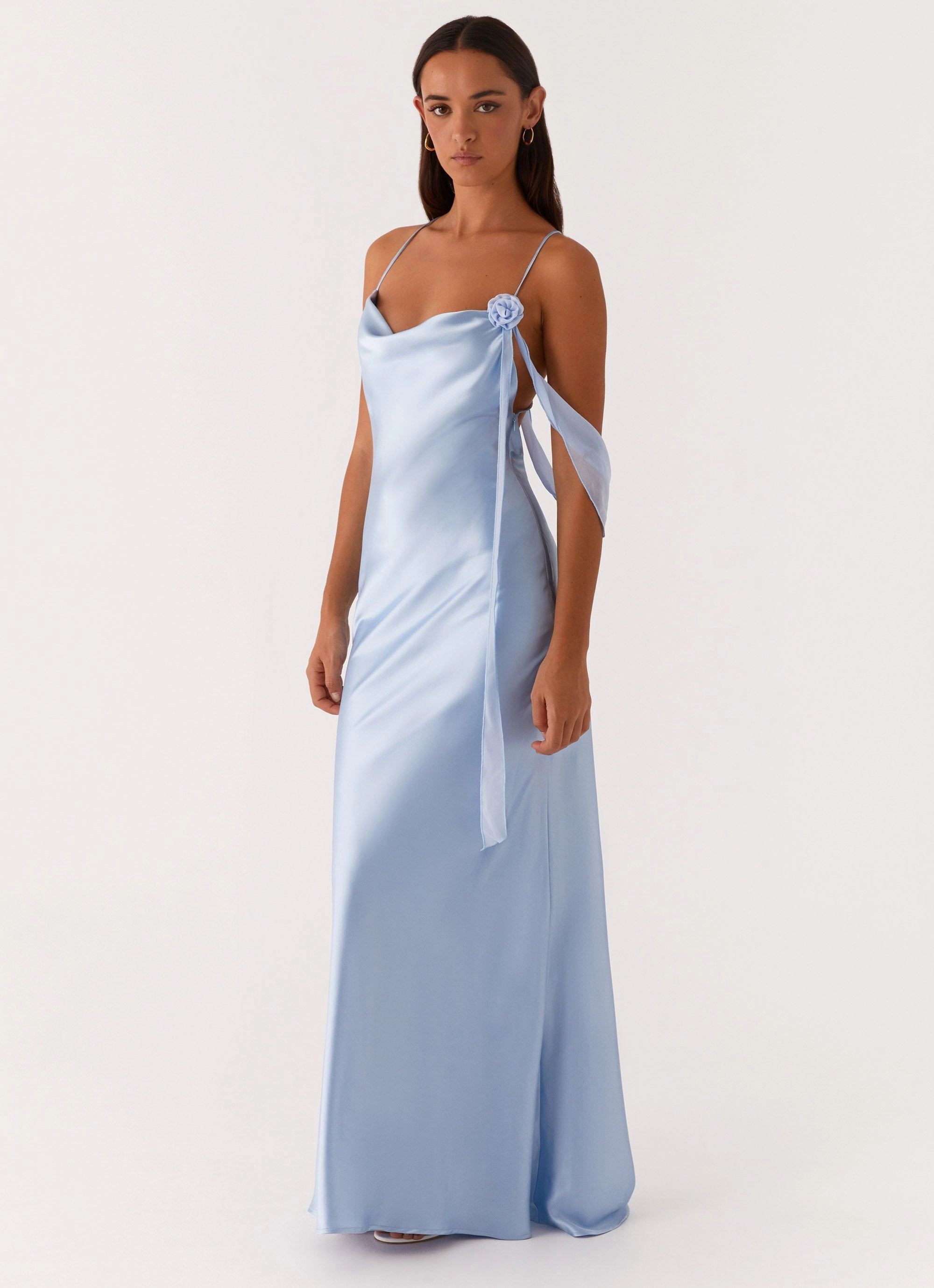 Sophisticated Design Polished office dress Too Sweet Satin Maxi Dress - Blue