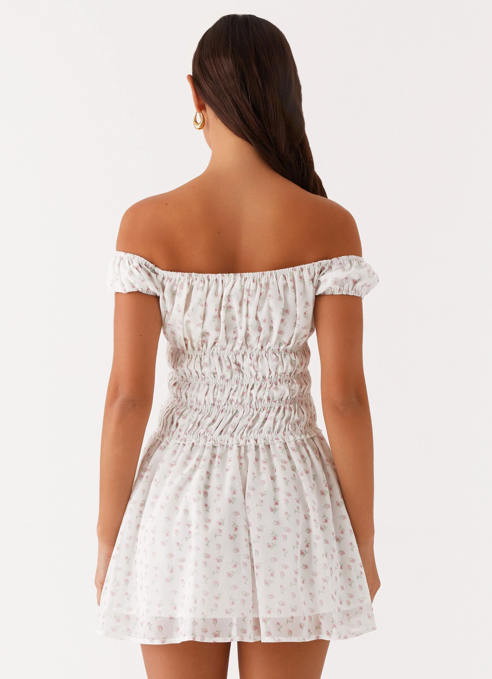 budget-friendly Total Bliss Shirred Mini Dress - White Floral