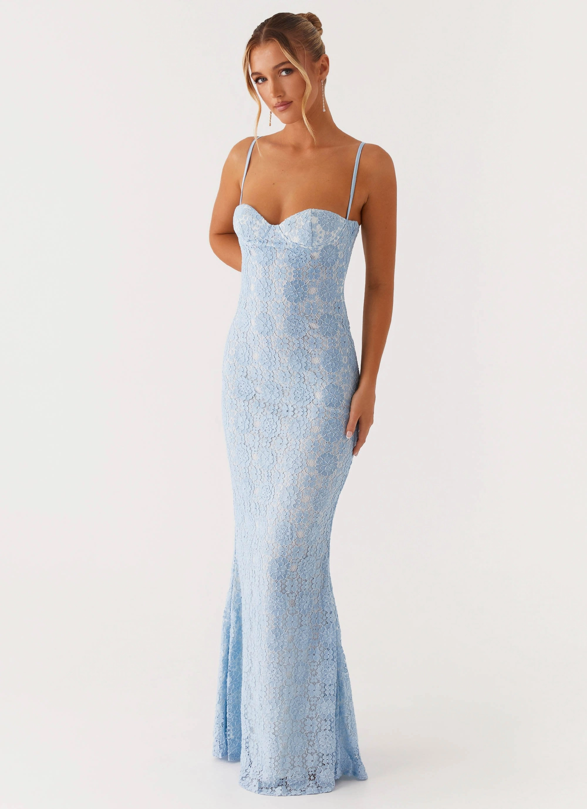 Sonia Maxi Dress - Blue Drape Wave Side Pleats