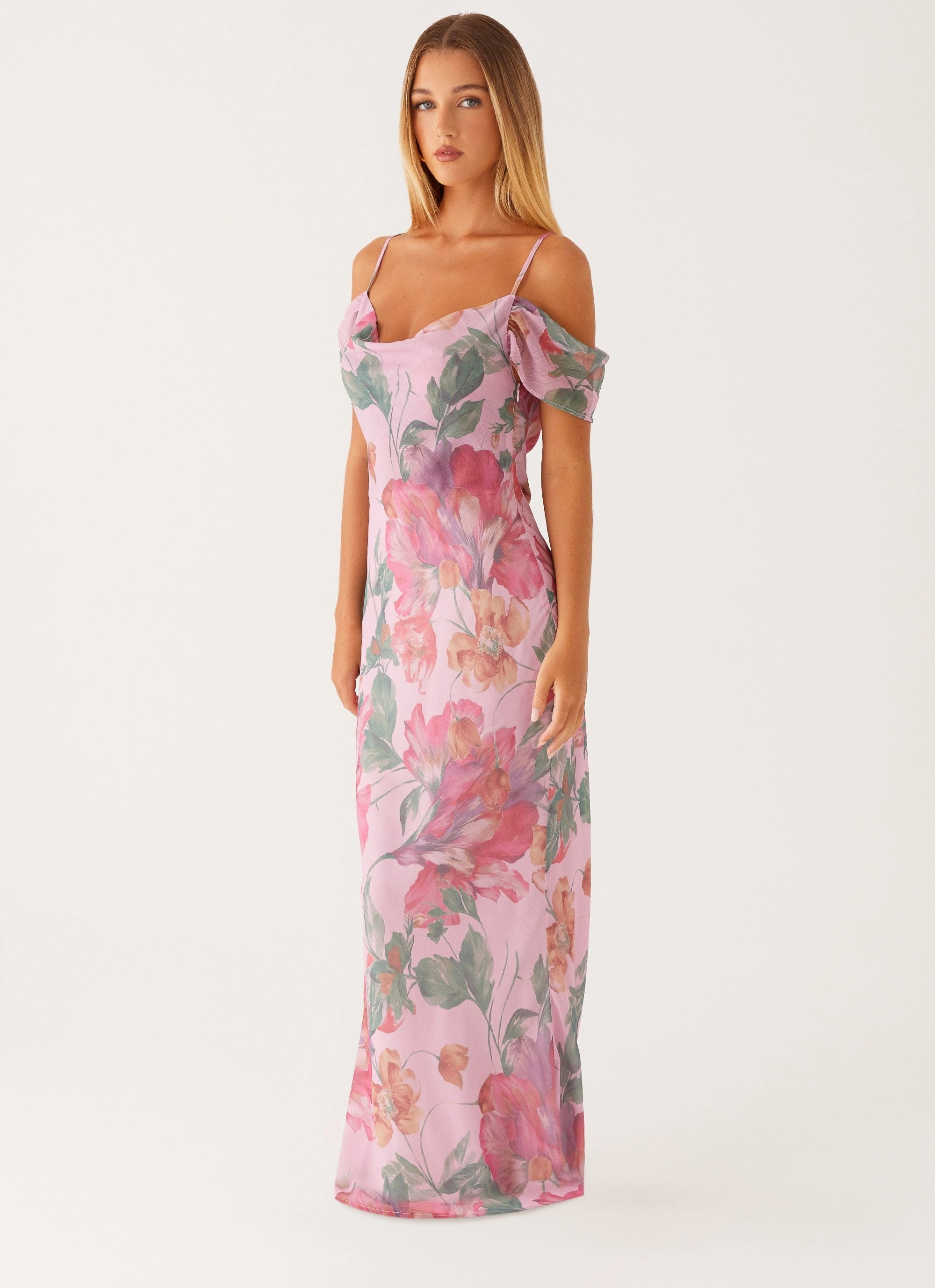 Seline Maxi Dress - Pink Floral Soft Layering Lightweight Feel