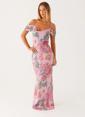 Seline Maxi Dress - Pink Floral Understated Glam