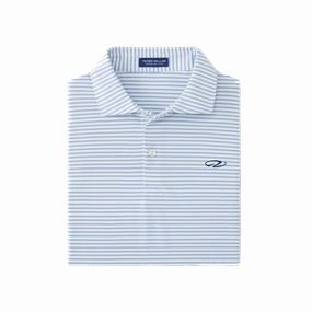 Fashionable Layer Men's White and Double Blues Striped Polo