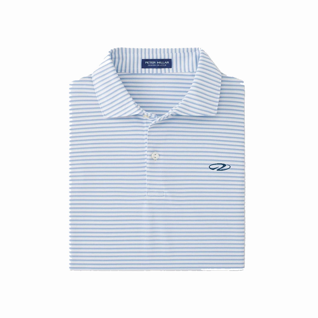 Classic Collar Quick-Dry Fabric Men's White and Double Blues Striped Polo