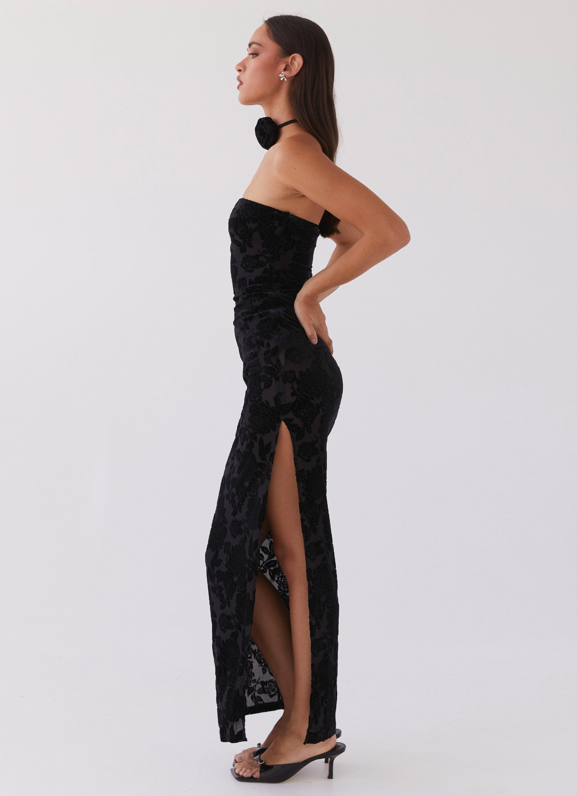 Cozy Drape Recycled-Material Trouble Love Maxi Dress - Black