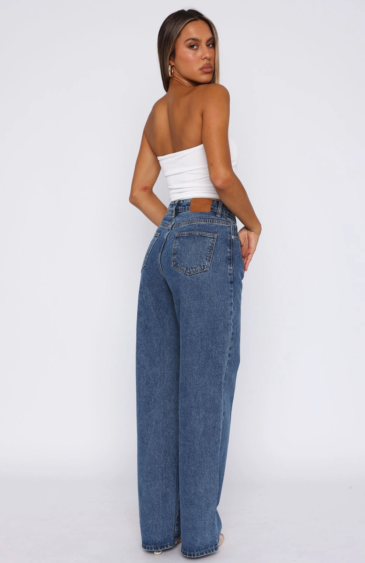 Bring The Style High Rise Wide Leg Jeans Admiral Blue Day To Night