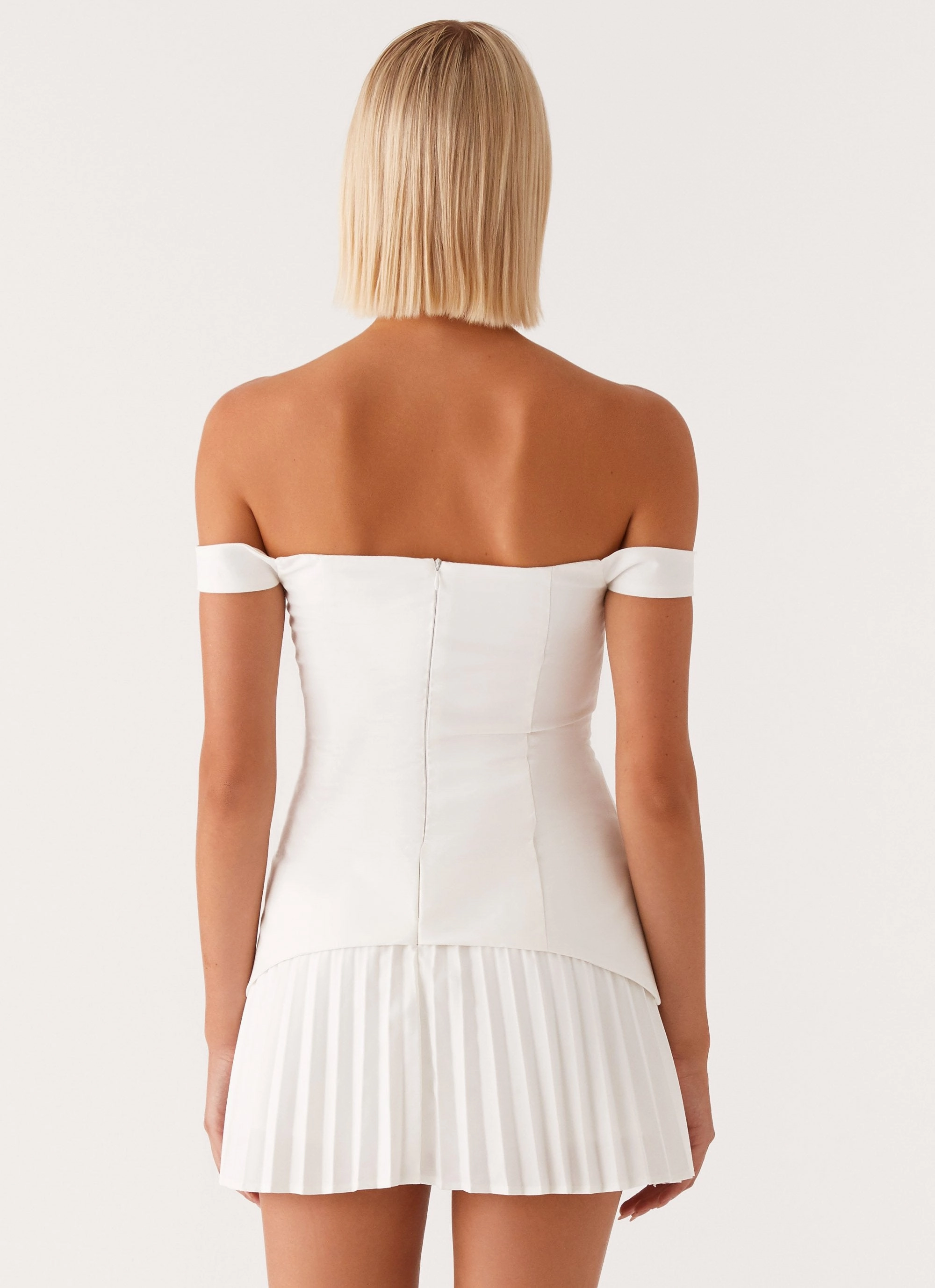 Flattering Shape Wear Charming Fit Twisted Skies Off Shoulder Mini Dress - Off White