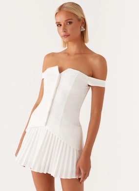 Twisted Skies Off Shoulder Mini Dress - Off White Linen Love