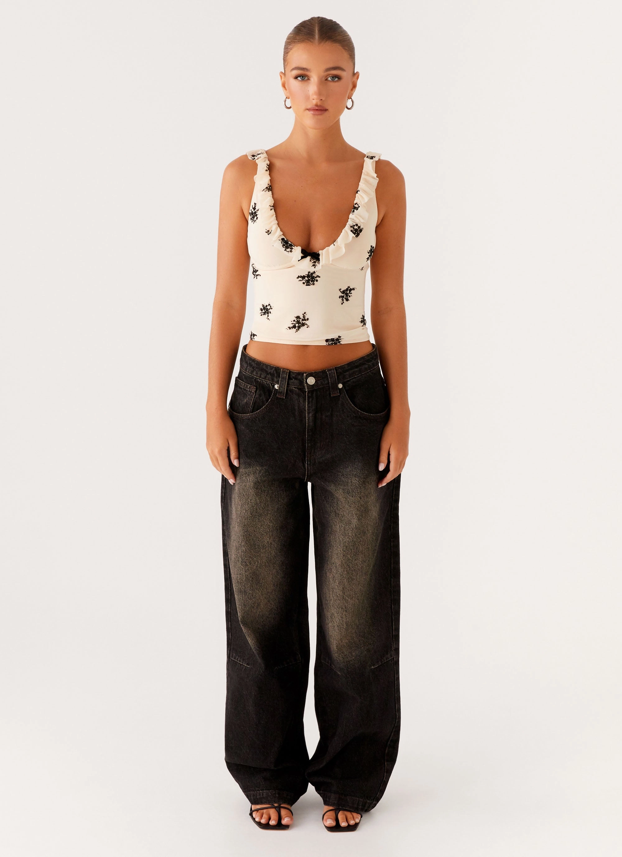 Spring Mood Party Look Classic Street Casual Pera Baggy Denim Jeans - Brown Wash