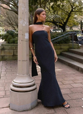 Under The Pagoda Maxi Dress - Black Polkadot Style Ease