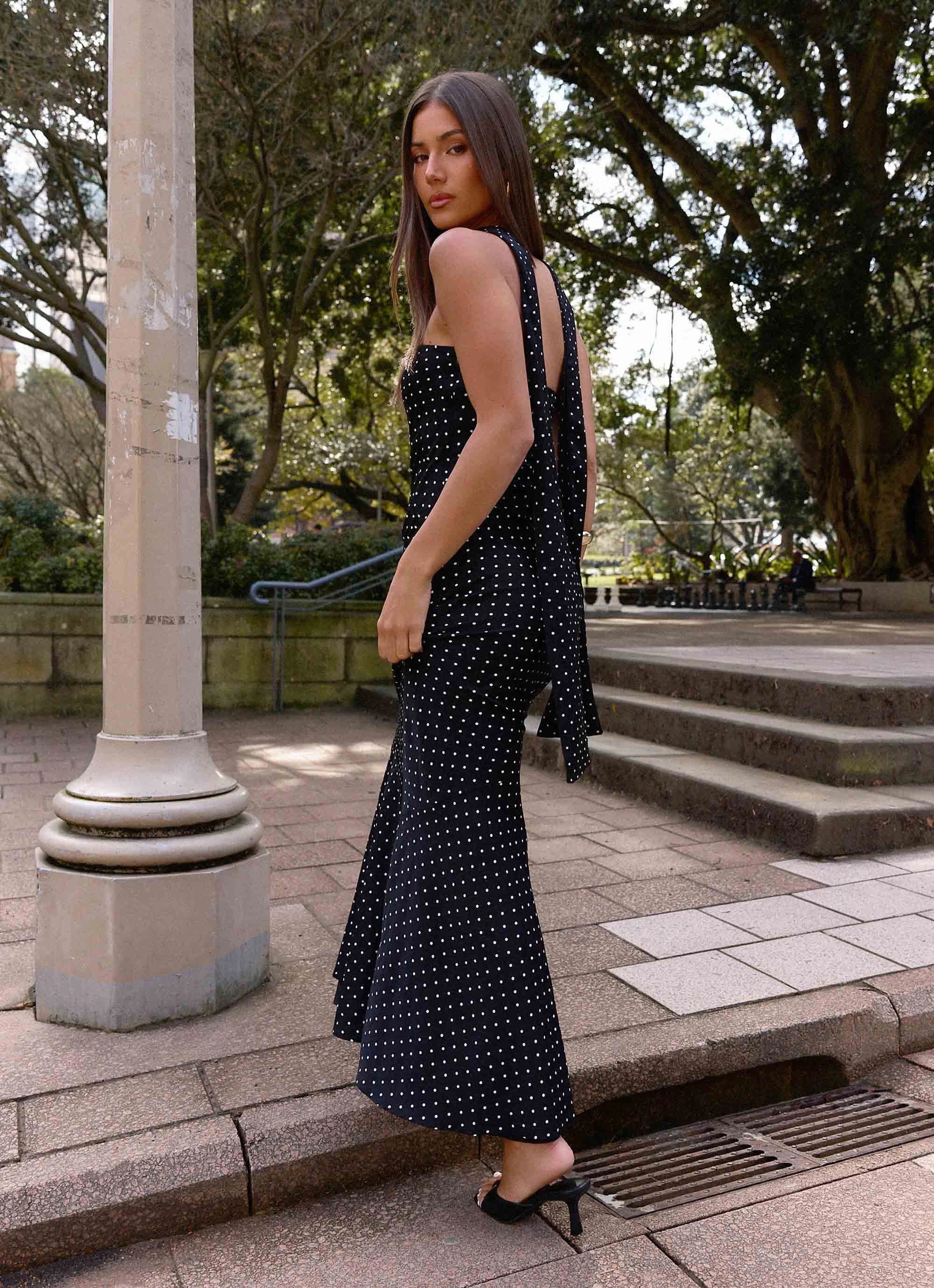 Comfort Mode Under The Pagoda Maxi Dress - Black Polkadot