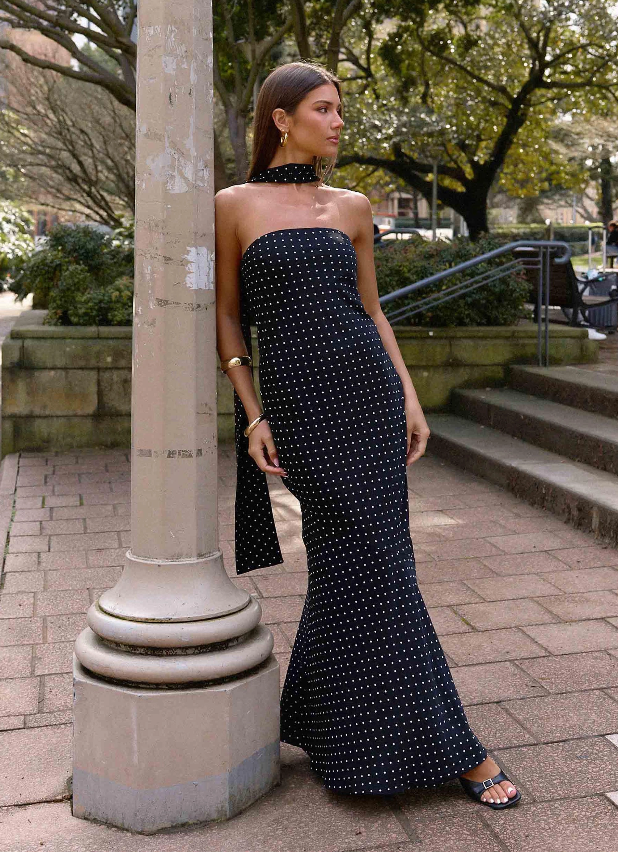 Under The Pagoda Maxi Dress - Black Polkadot Style Ease