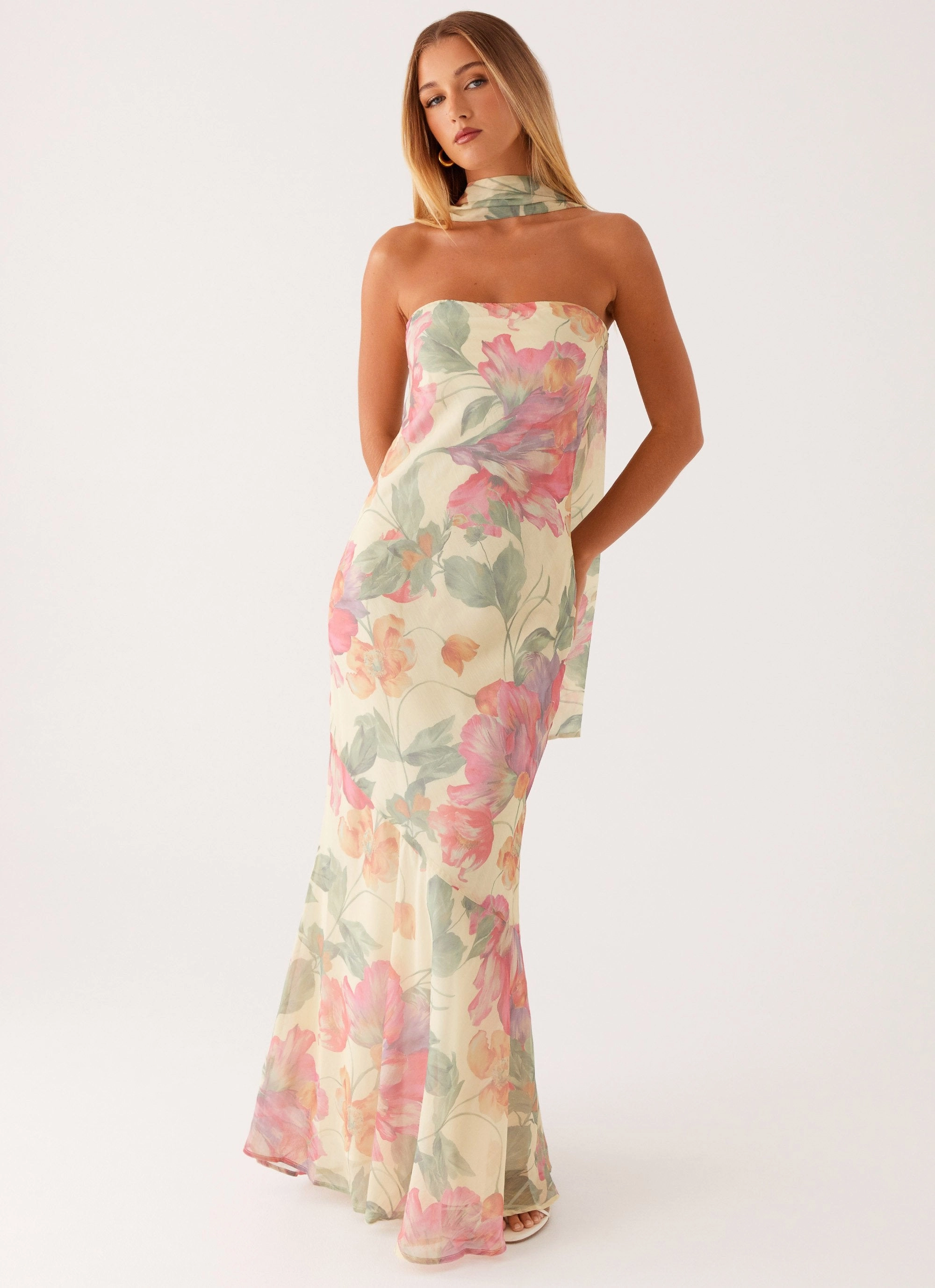 Vibrant Edge Under The Pagoda Maxi Dress - Yellow Peony