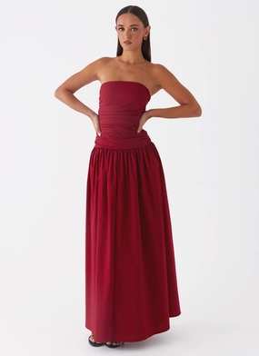 Carmel Maxi Dress - Merlot Perfect Waistband Feminine off-the-shoulder gown