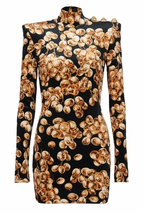 Grape Print Velvet Dress Flattering Layers Mid Season