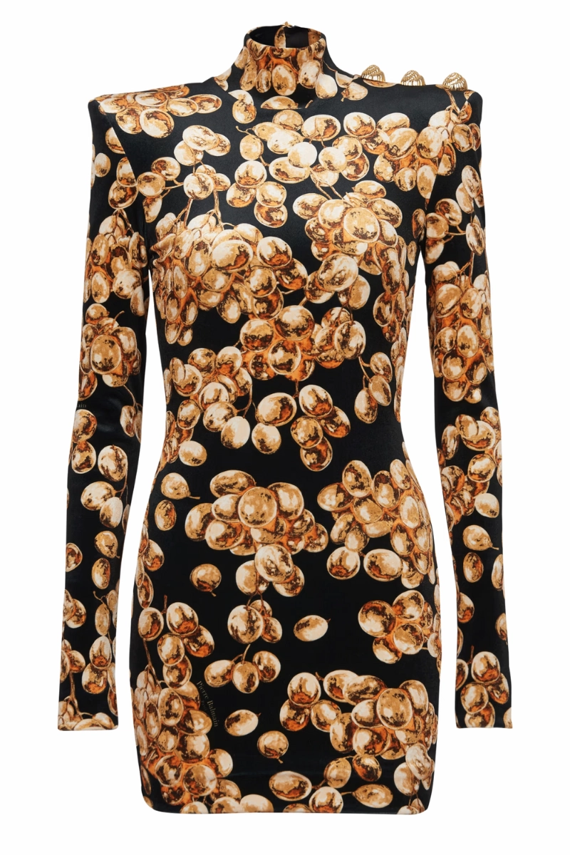 Evening Glow Grape Print Velvet Dress