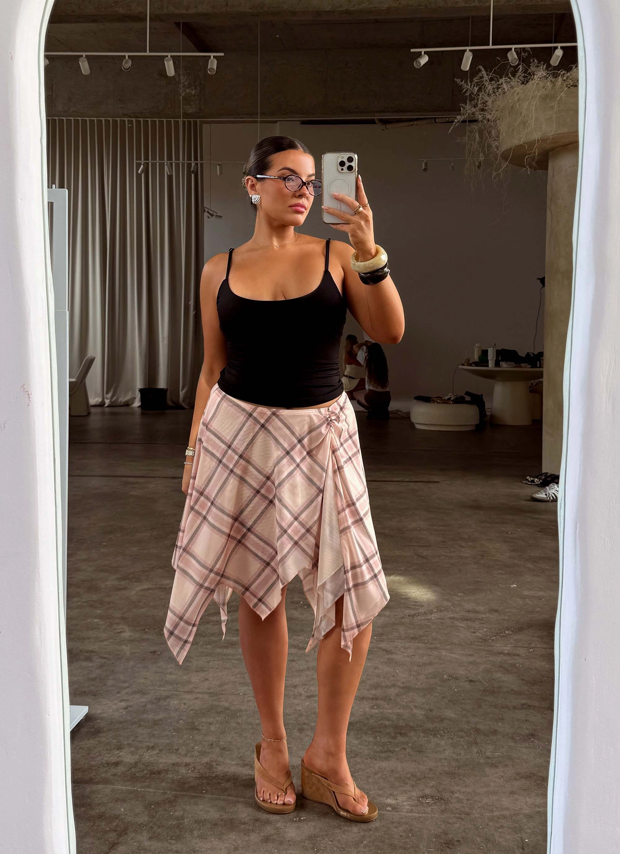 Fit Check Midi Skirt - Pink Check A Line Cut