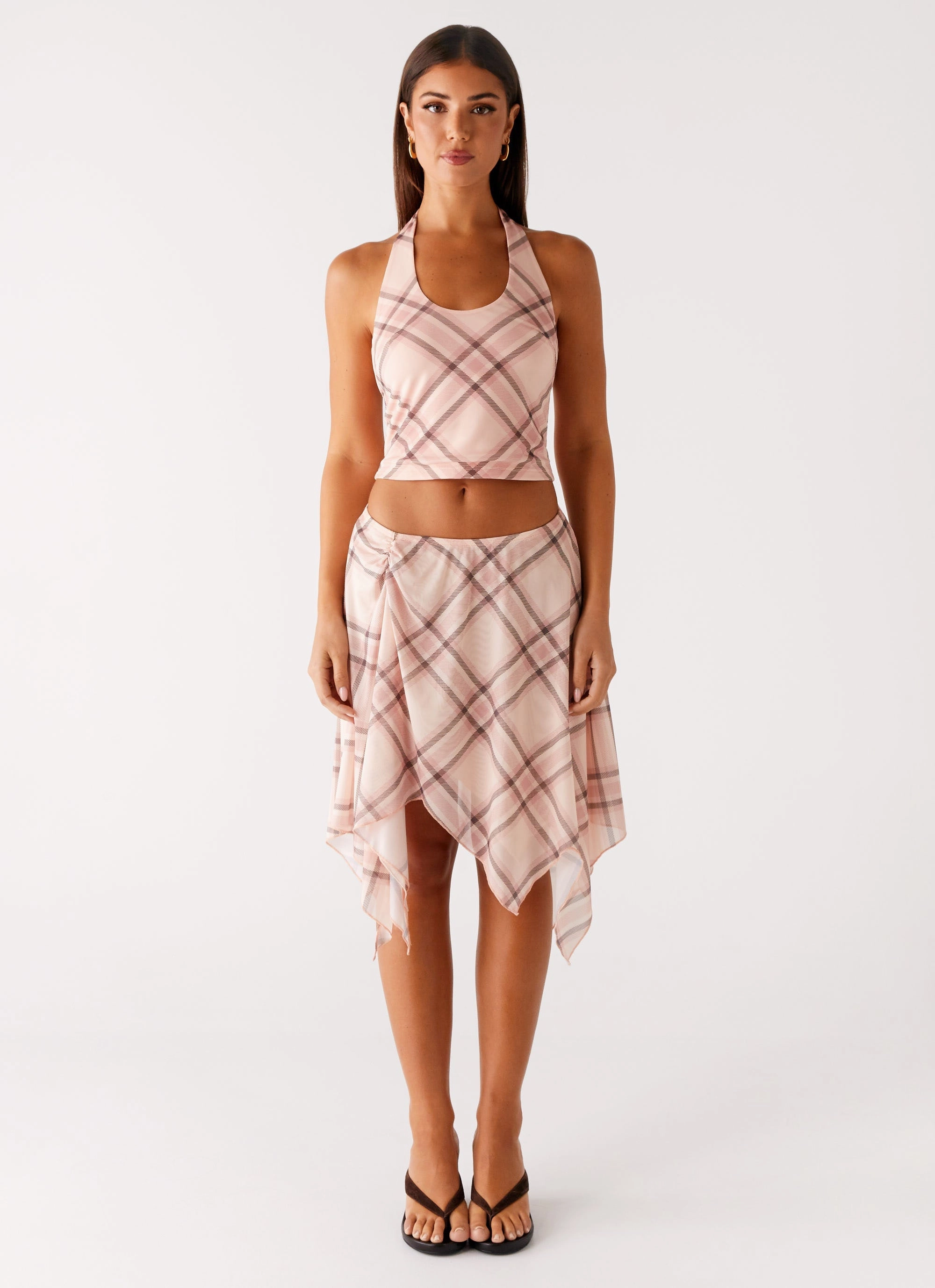 Fit Check Midi Skirt - Pink Check Neutrals Only Odor Resistant Treatment
