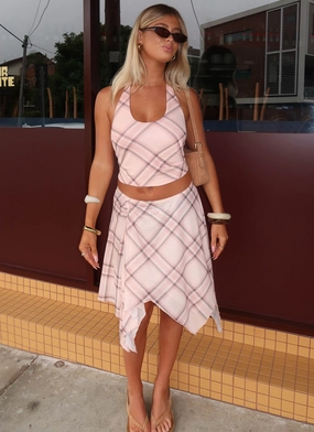 Fit Check Midi Skirt - Pink Check Resale Value Abrasion resistant