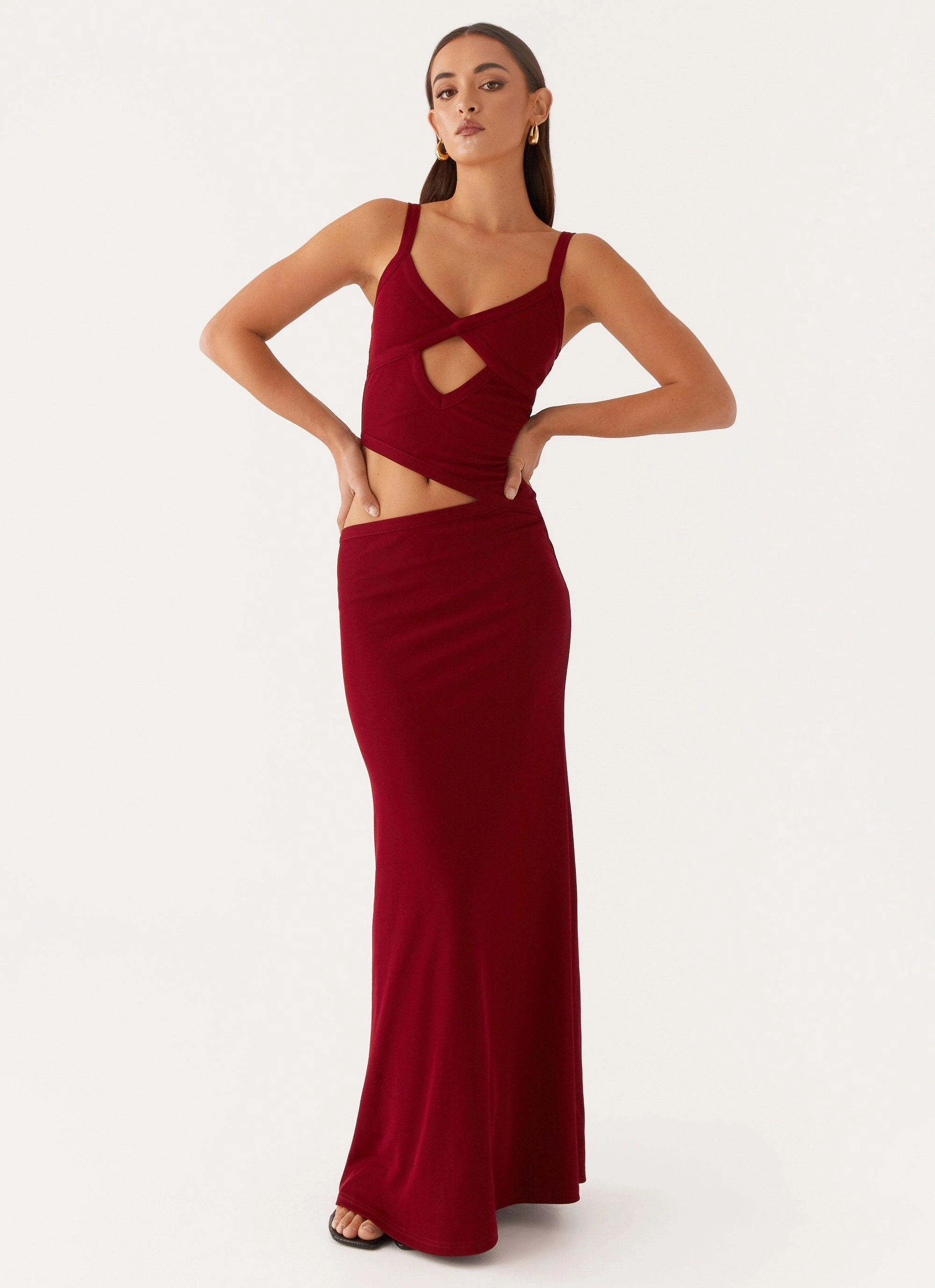 Jocelyn Maxi Dress - Maroon Modern Appearance Contrast-Piping