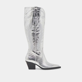 Grip Support RYATT WIDE CALF BOOTS SILVER DISTRESSED LEATHER