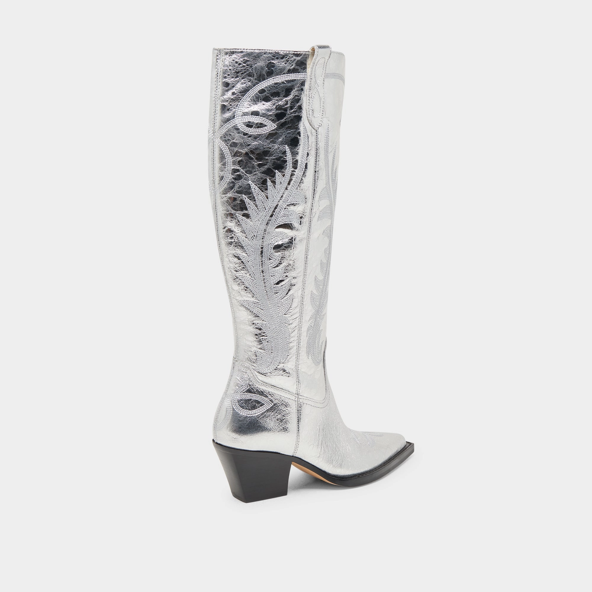 Eco Material Snowy Path RYATT WIDE CALF BOOTS SILVER DISTRESSED LEATHER
