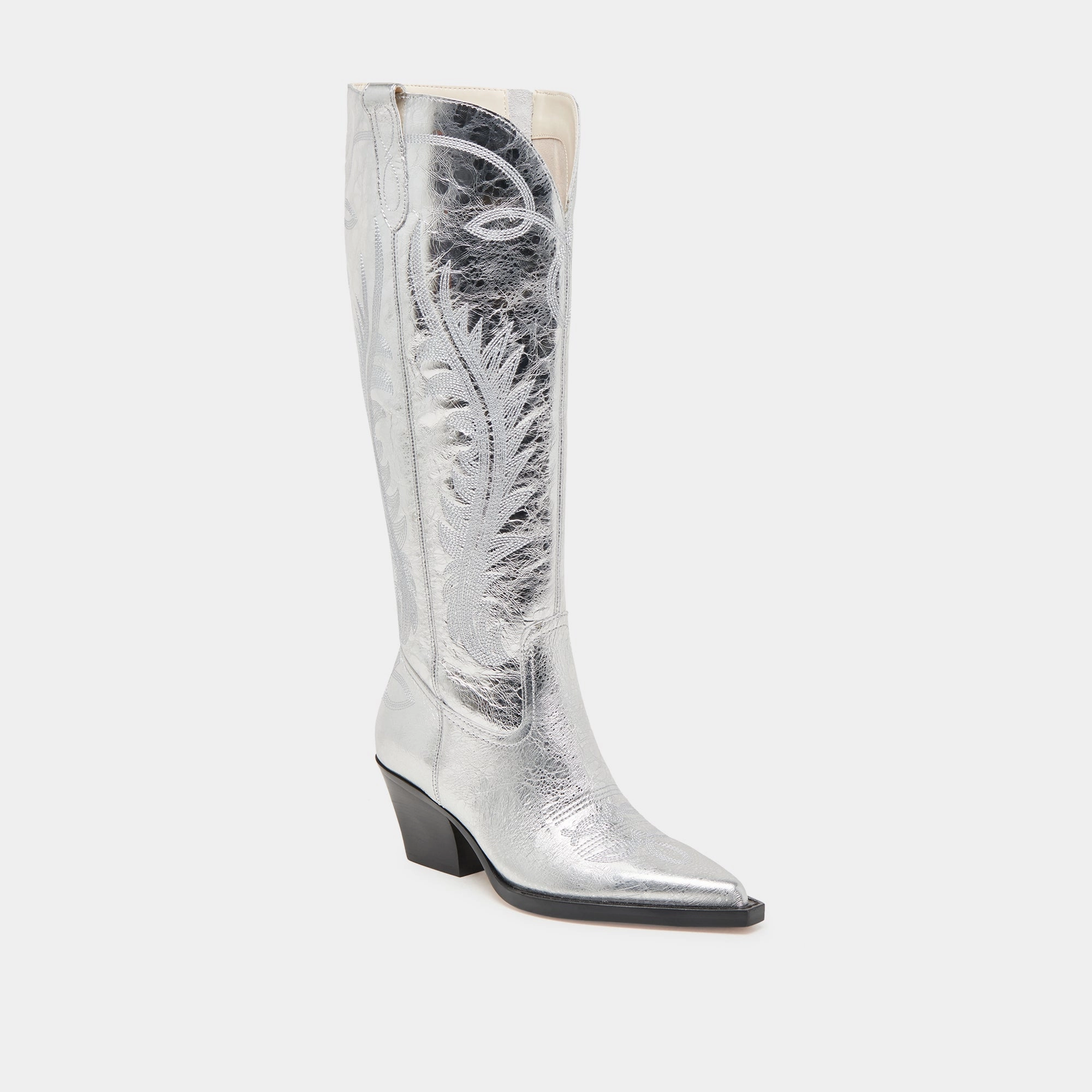 Work Field Fashionable RYATT WIDE CALF BOOTS SILVER DISTRESSED LEATHER