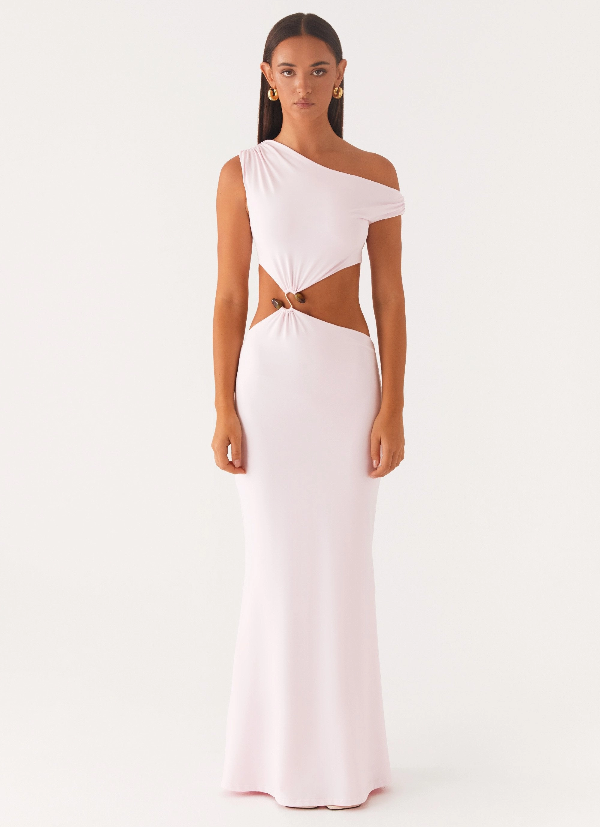 Smart Waistband Fit Velvet-Sleeve Veronica Maxi Dress - Pink