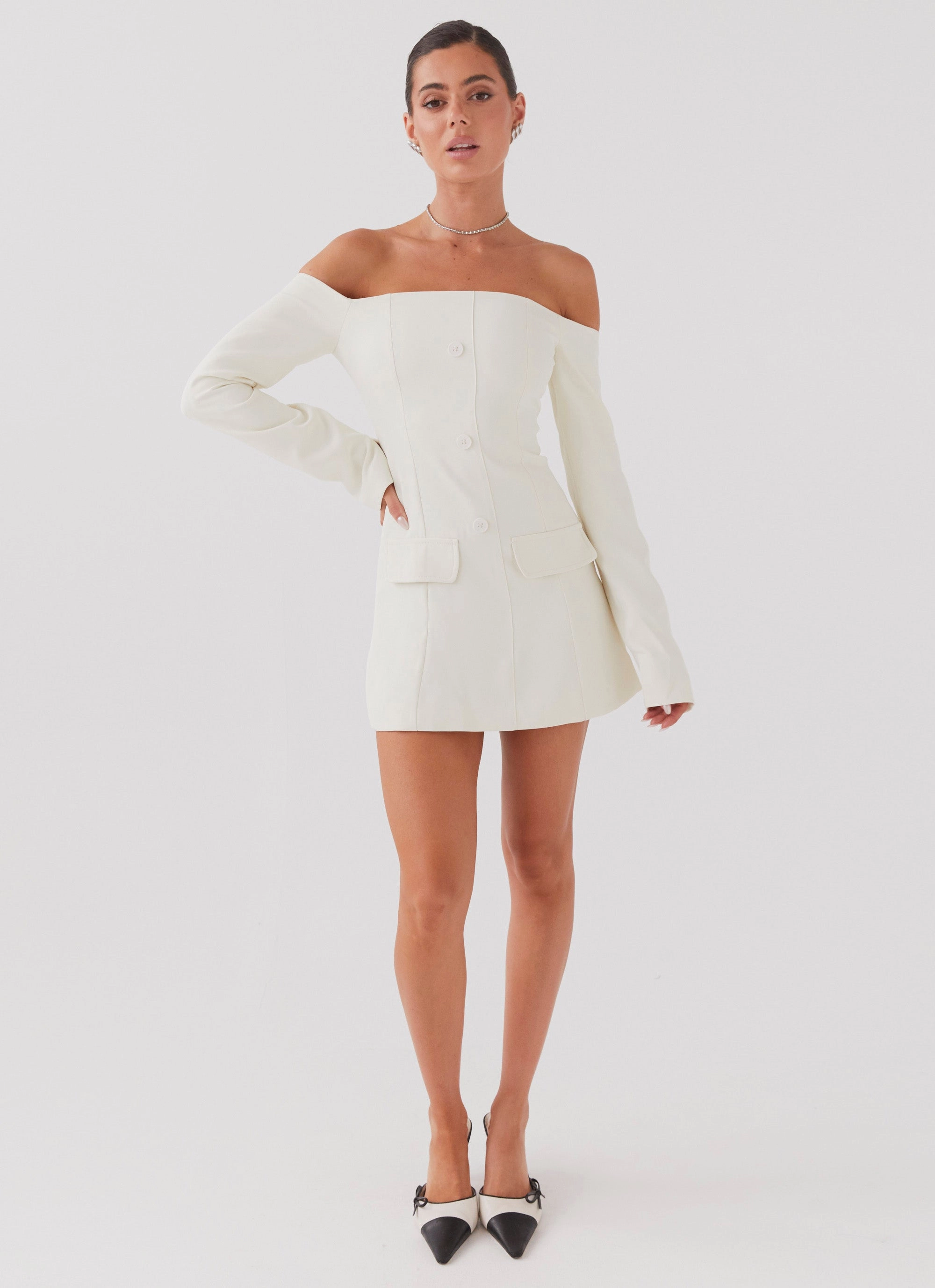 Dominique Blazer Mini Dress - Ivory Spring Flow