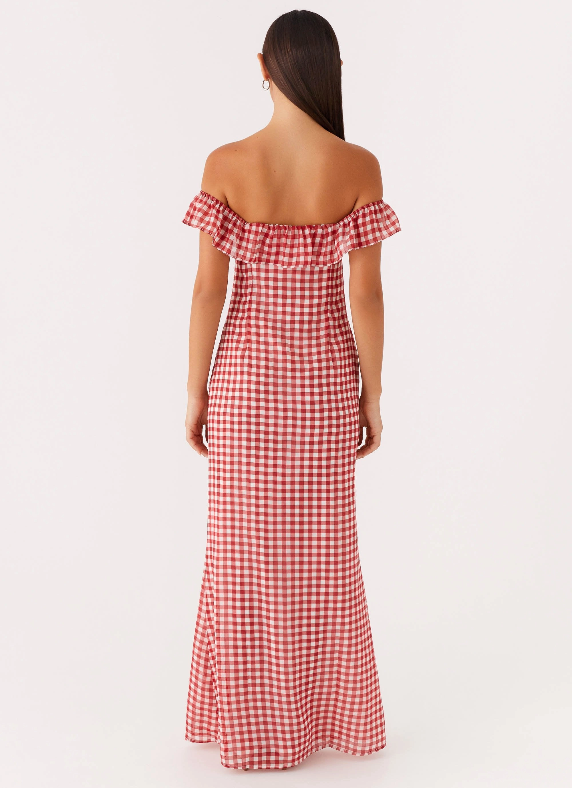 Geometric-pattern Casual event dress Scarlet Cherry Maxi Dress - Red Gingham
