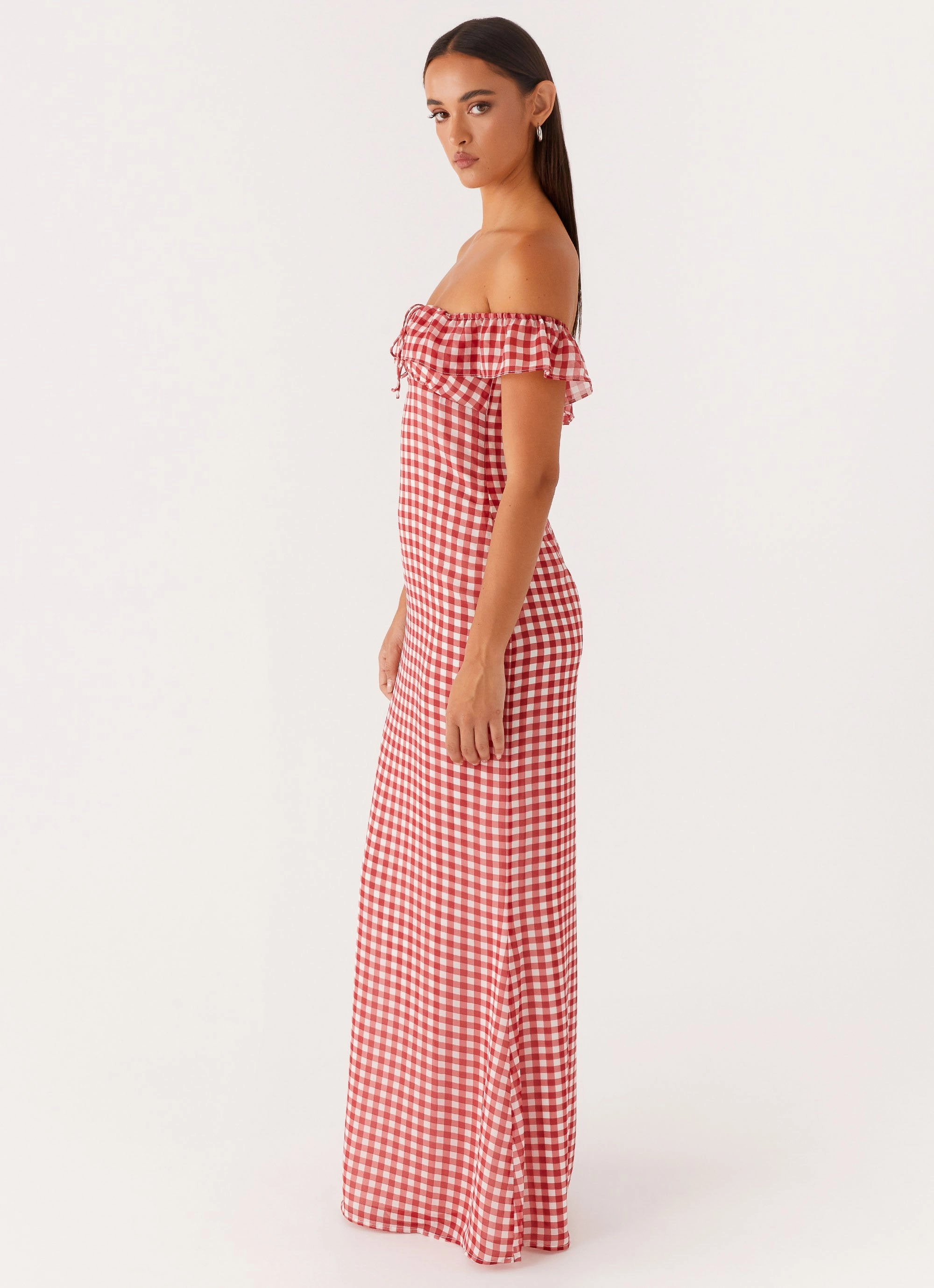 Scarlet Cherry Maxi Dress - Red Gingham Fashionable Design