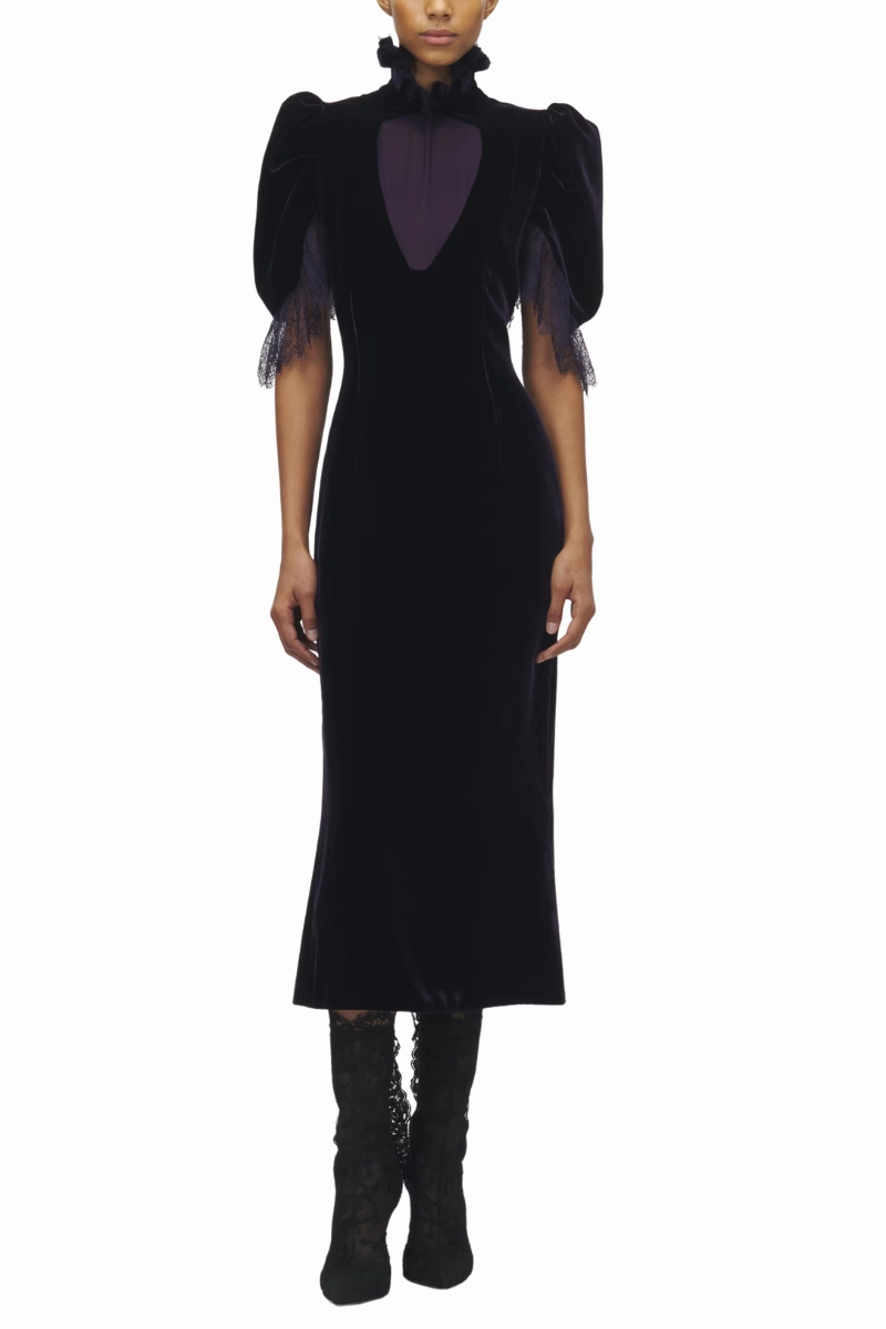 Fluid Velvet Evening Dress Cap-Sleeve