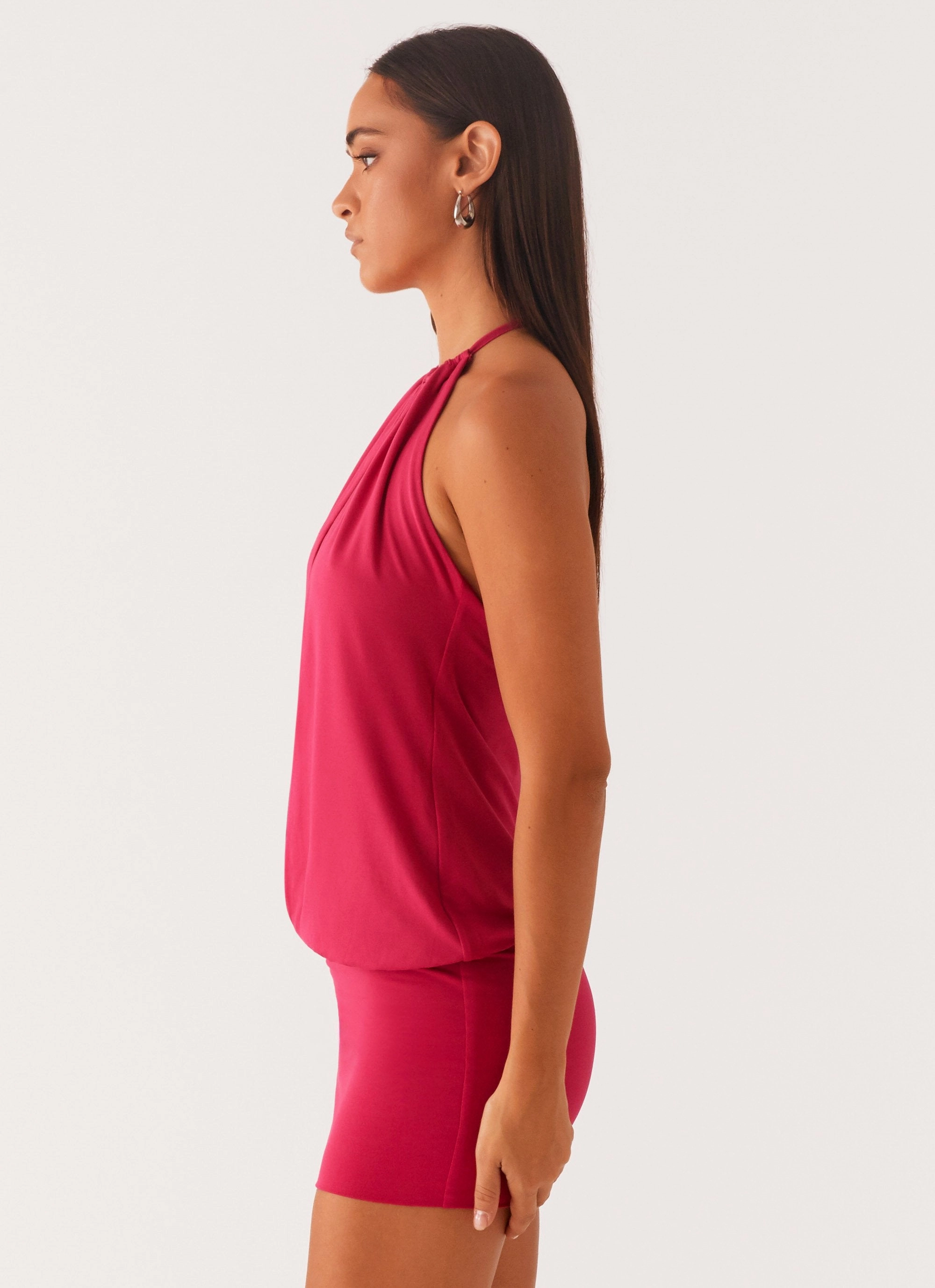 Flattering Fit Wear Neutral palette Ayisha Mini Dress - Fuchsia Pink