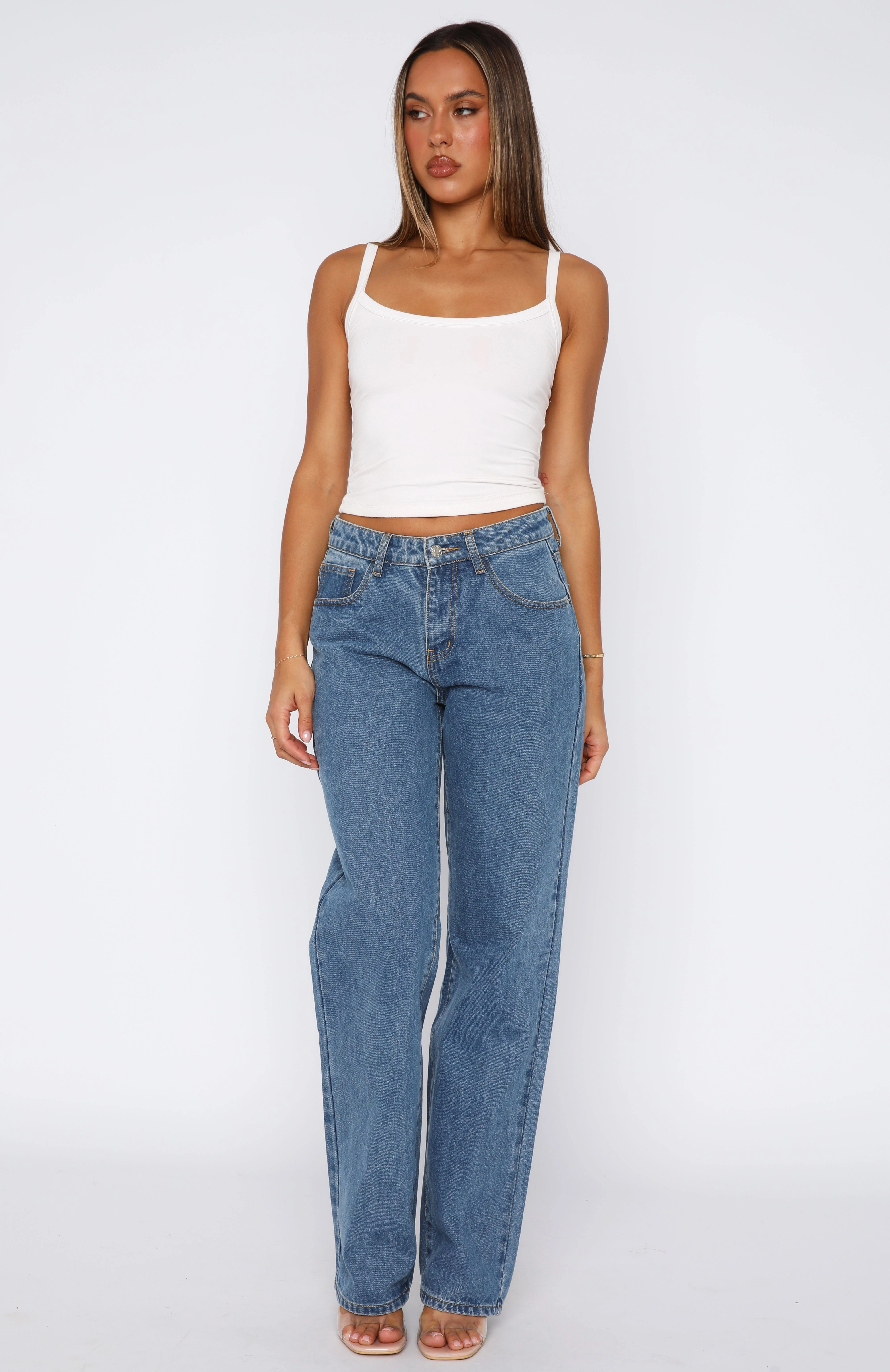 Beach Day Modern Zara Mid Rise Straight Leg Jeans Admiral Blue