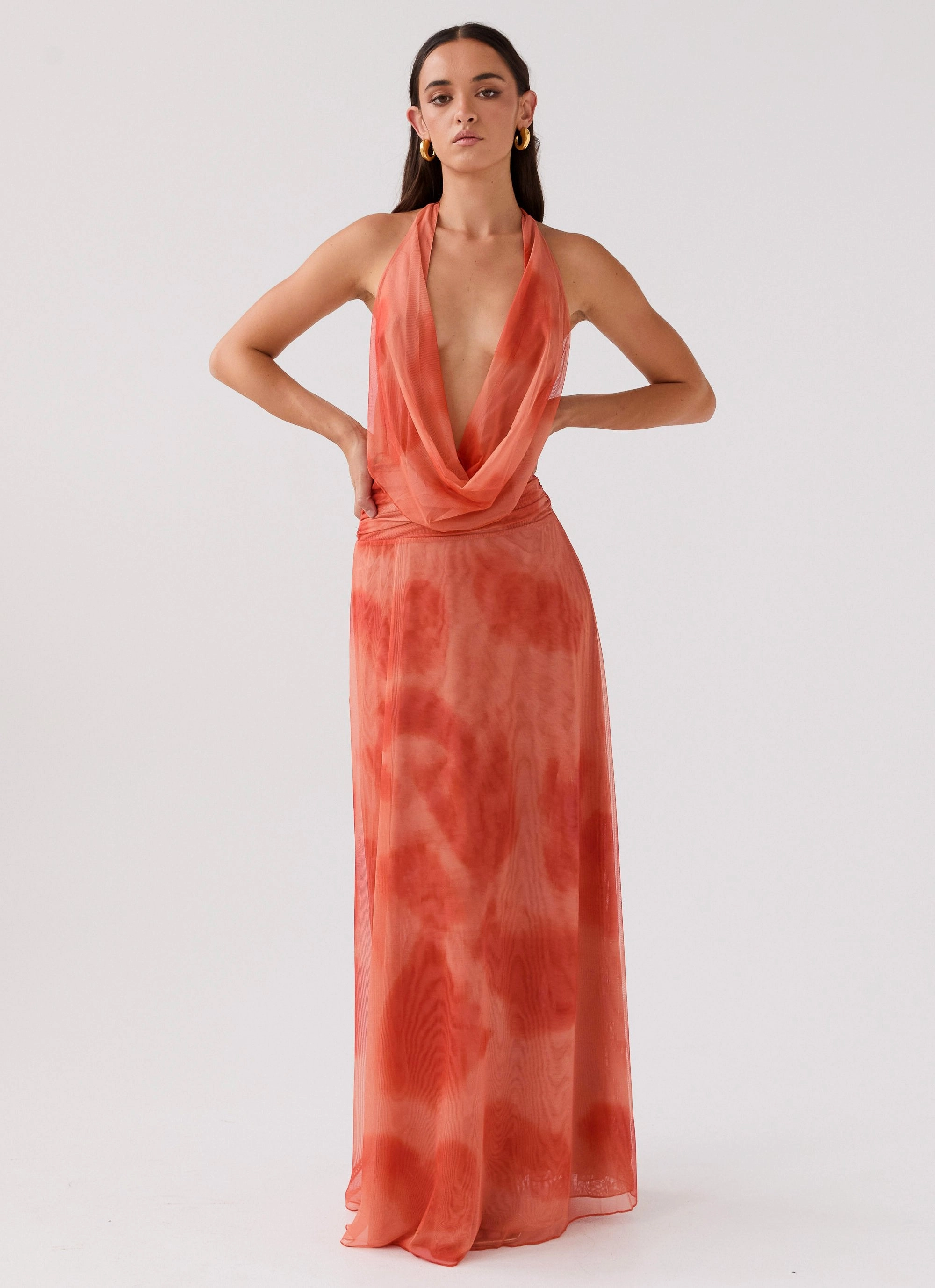 Chic and Cozy Elysia Chiffon Maxi Dress - Fiery Fusion