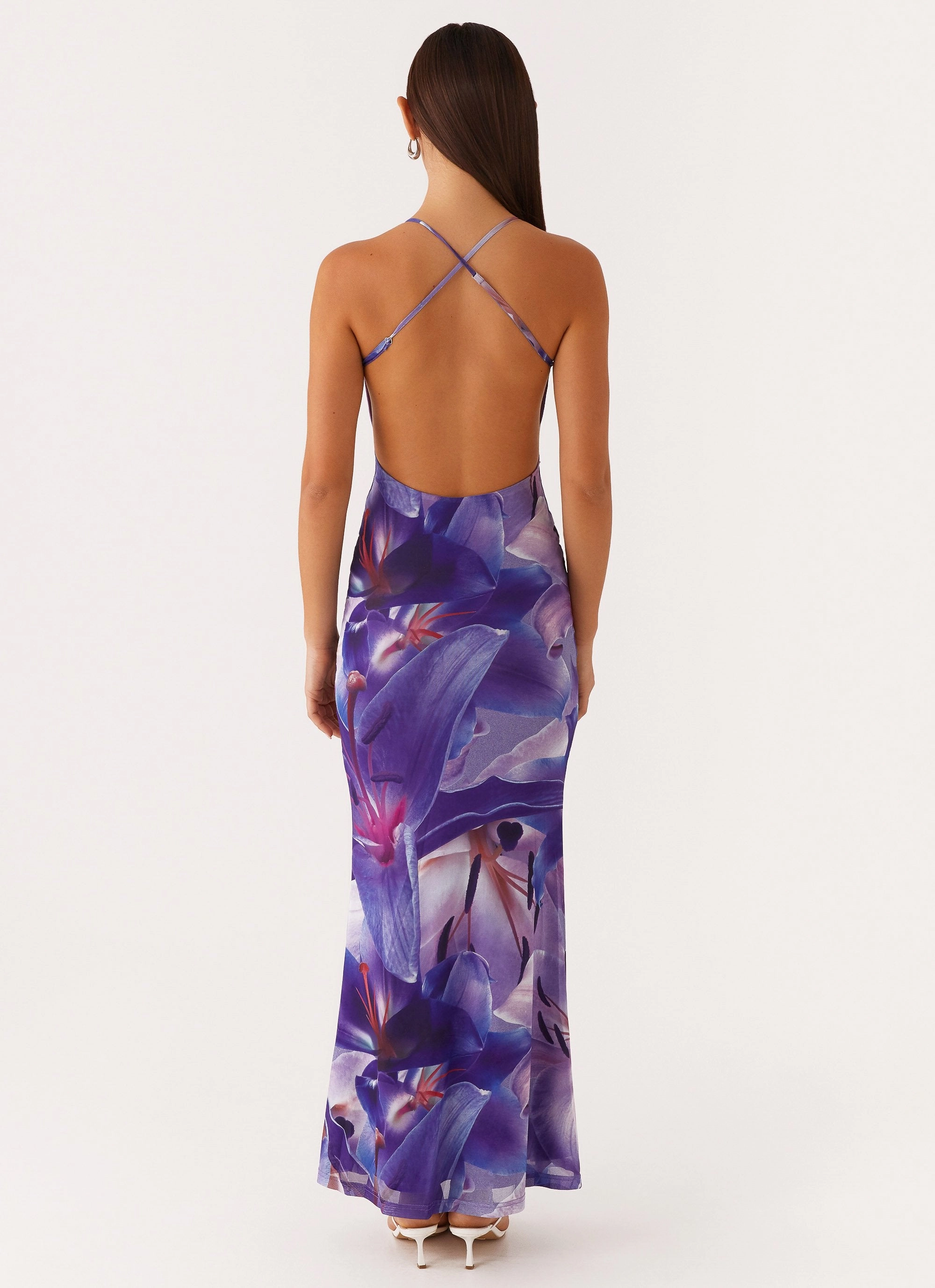 Floral Comfort Non-Pilling Livia Maxi Dress - Purple White Lilly