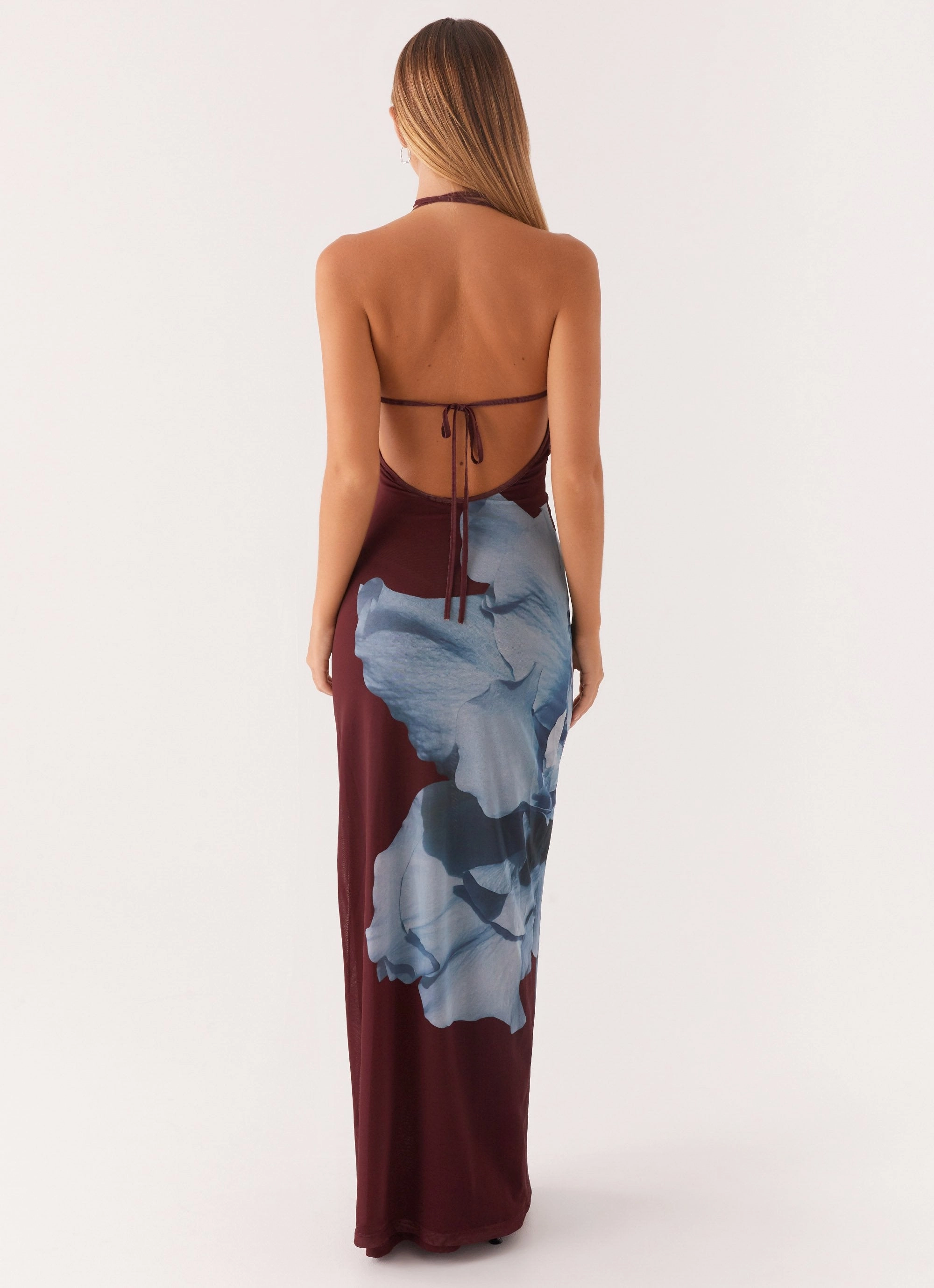 Chic Ensemble Soft and Chic Dayana Halterneck Maxi Dress - Maroon Print