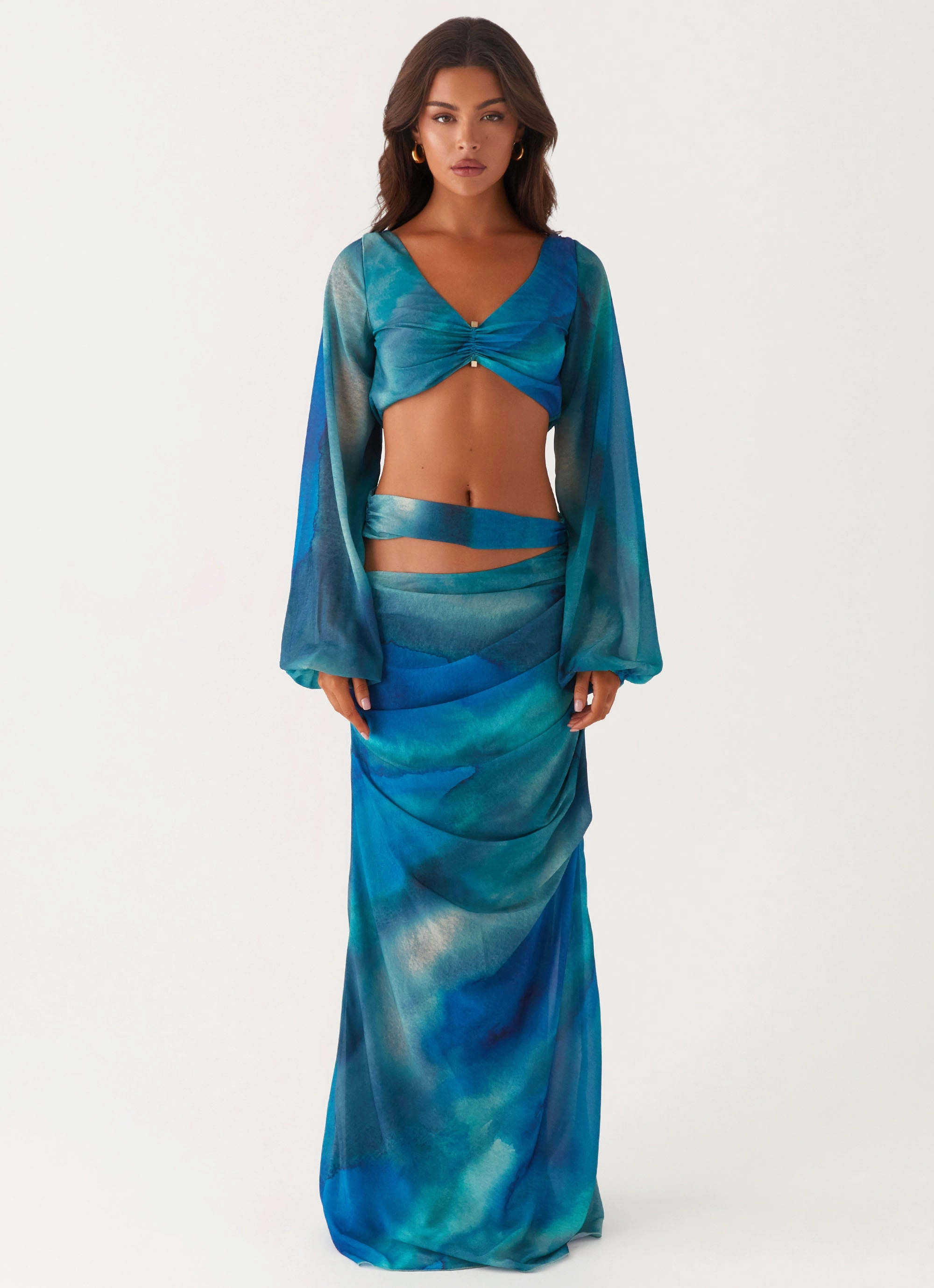 Tailored Cut Austin Cut Out Maxi Skirt - Blue Tie Dye