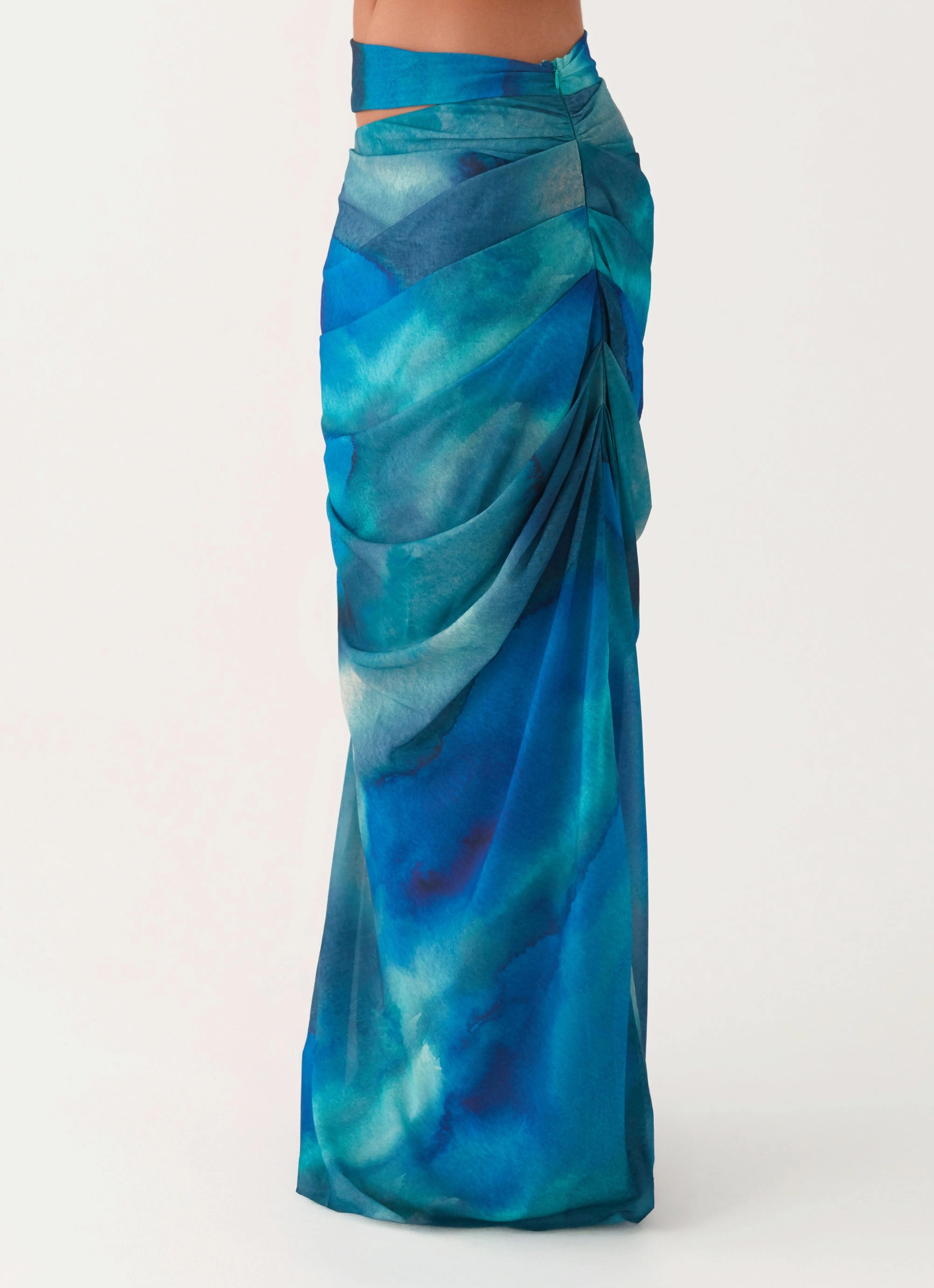 Spring Brunch Minimal Vibes Austin Cut Out Maxi Skirt - Blue Tie Dye