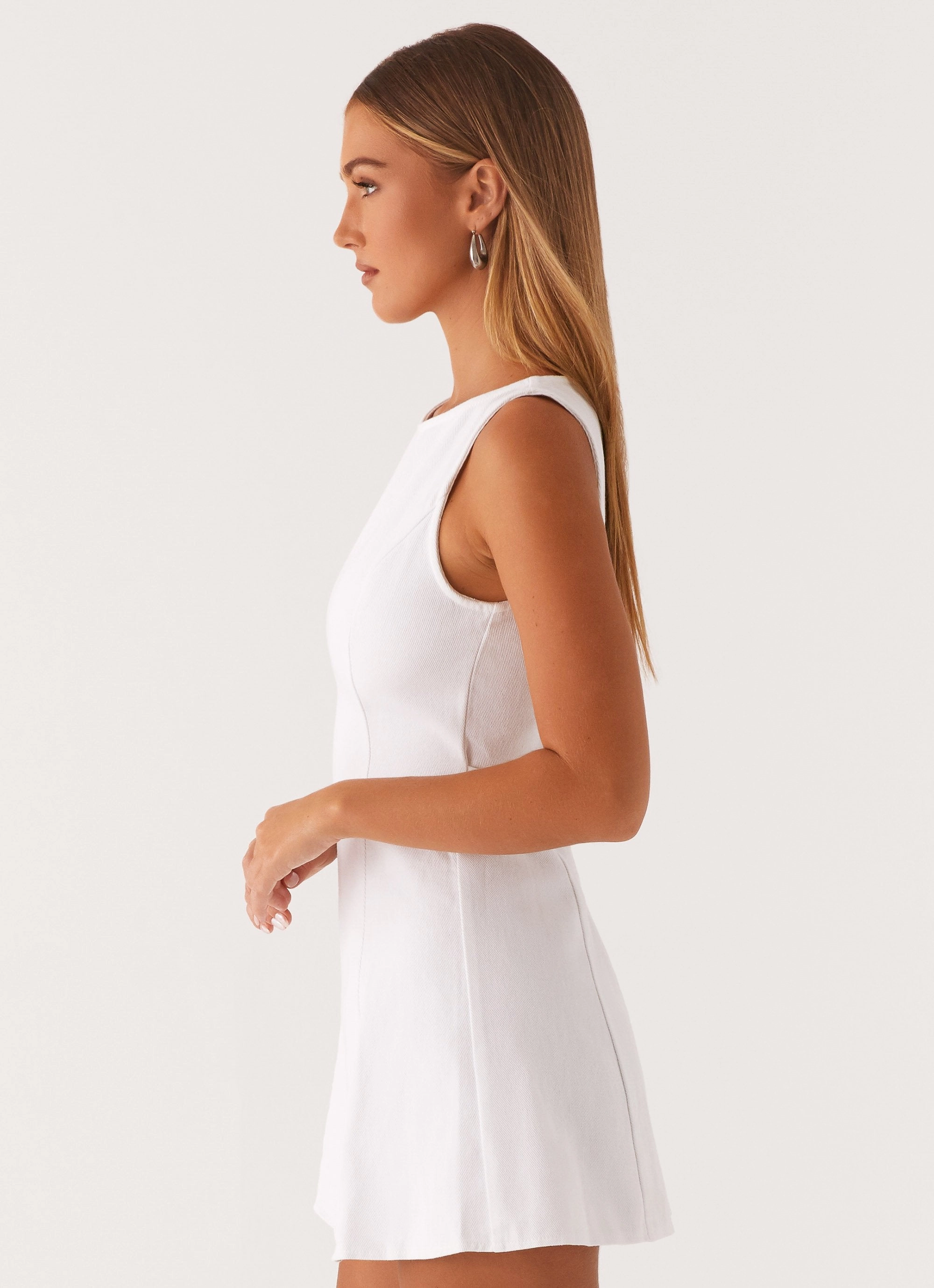 Inner lining Elastic-Waist Rochelle Denim Mini Dress - White