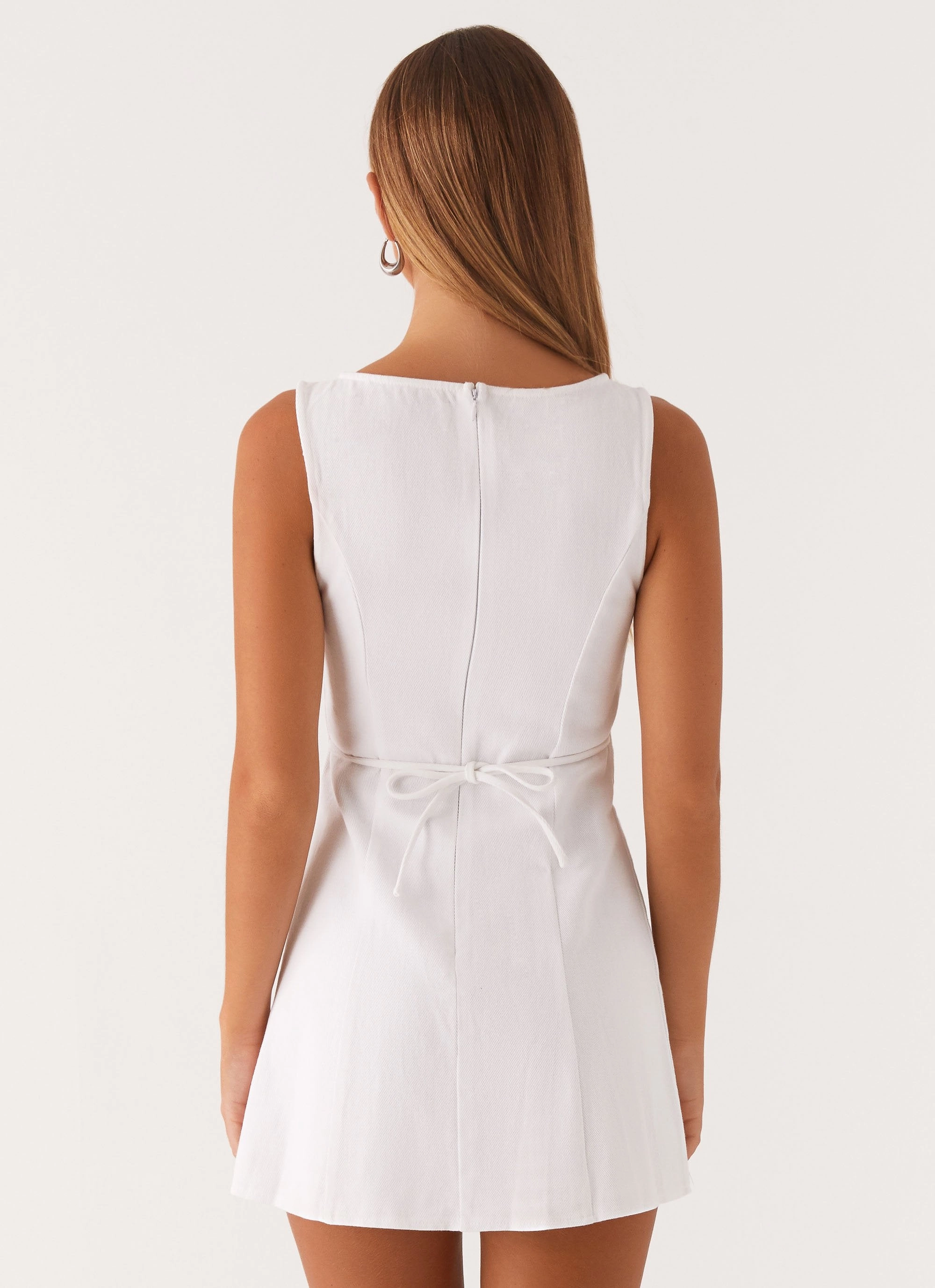 Rochelle Denim Mini Dress - White Insulating-Lining Soft fabric piece