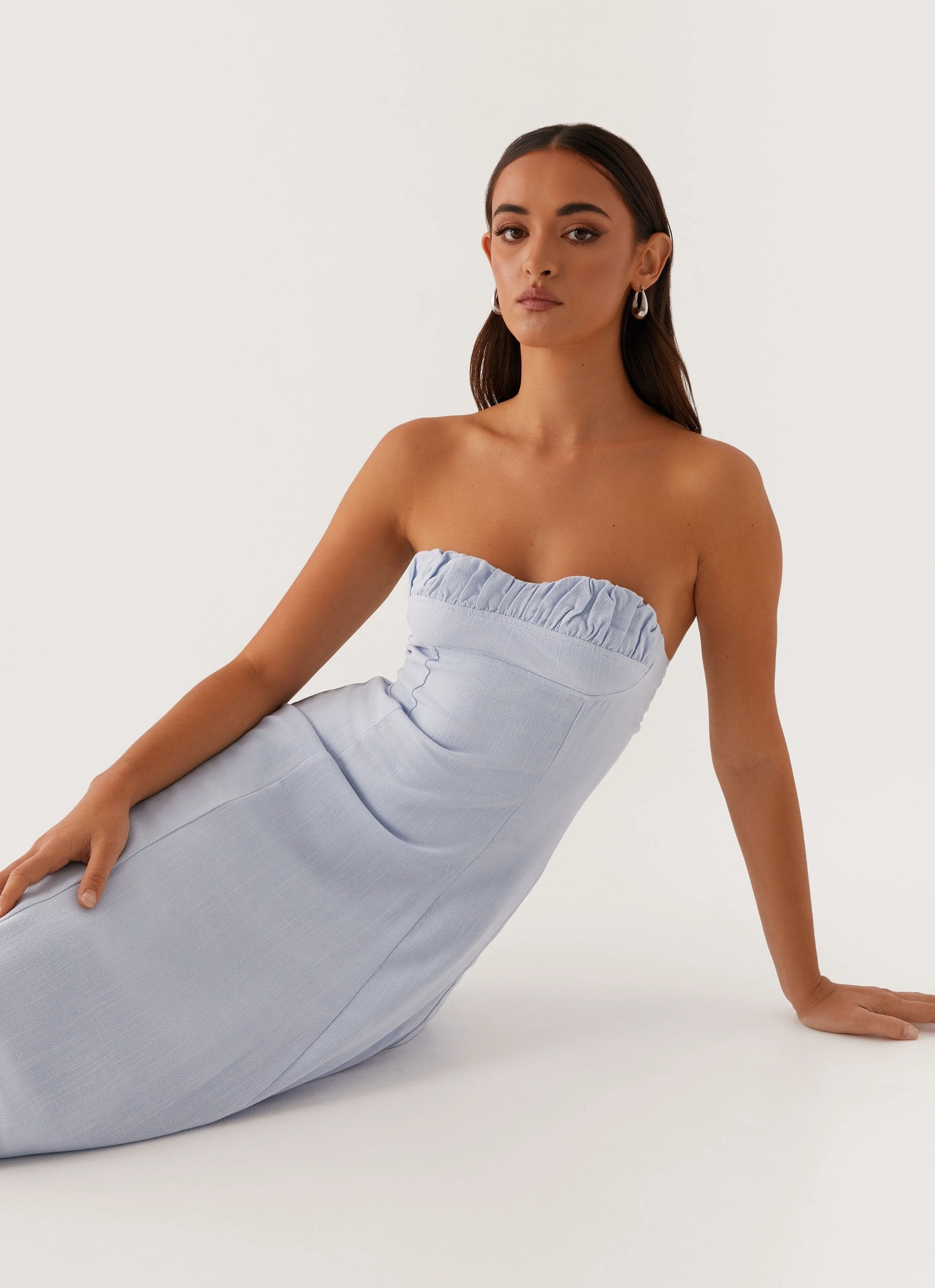 Tayla Linen Maxi Dress - Blue Light Finish